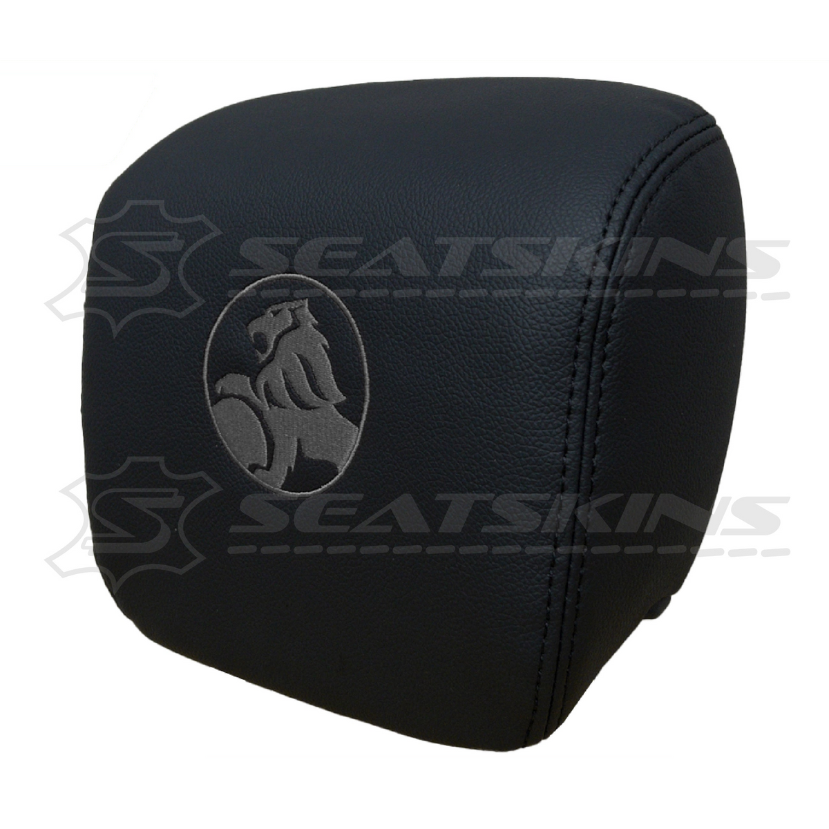 HEADREST COVERS PAIR FOR VE ONYX BLACK LEATHERETTE CUSTOM HOLDEN LOGO