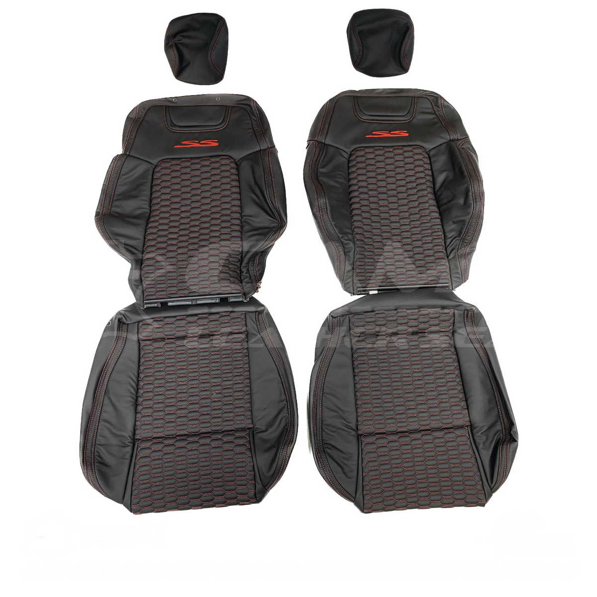 LEATHER SEATS TRIM KIT FOR HOLDEN VE SS UTE BLACK WITH RED HEX STITCHING