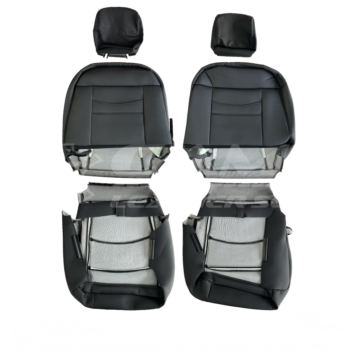 LEATHER SEATS TRIM KIT SKINS FOR RAM CLASSIC DS 1500 BLACK WITH BLUE STITCH & LOGOS