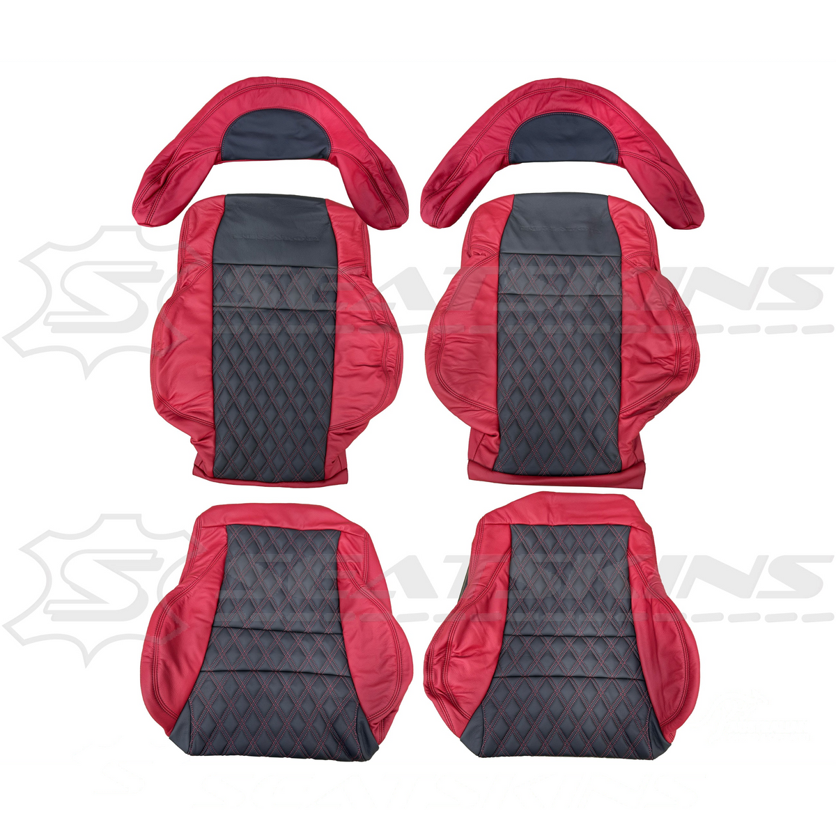 LEATHER SEATS TRIM KIT FOR HSV COULSON 2 SEATS BLACK & RED WITH DIAMOND STITCH