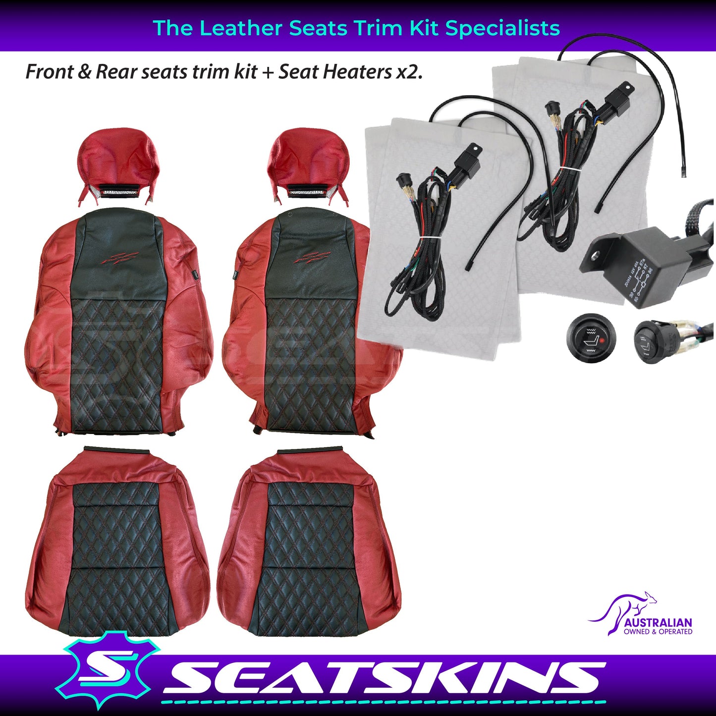 LEATHER SEATS TRIM KIT FOR VY series 2 /VZ SS SEDAN FRONT & REAR SEATS RED/BLACK DIAMOND