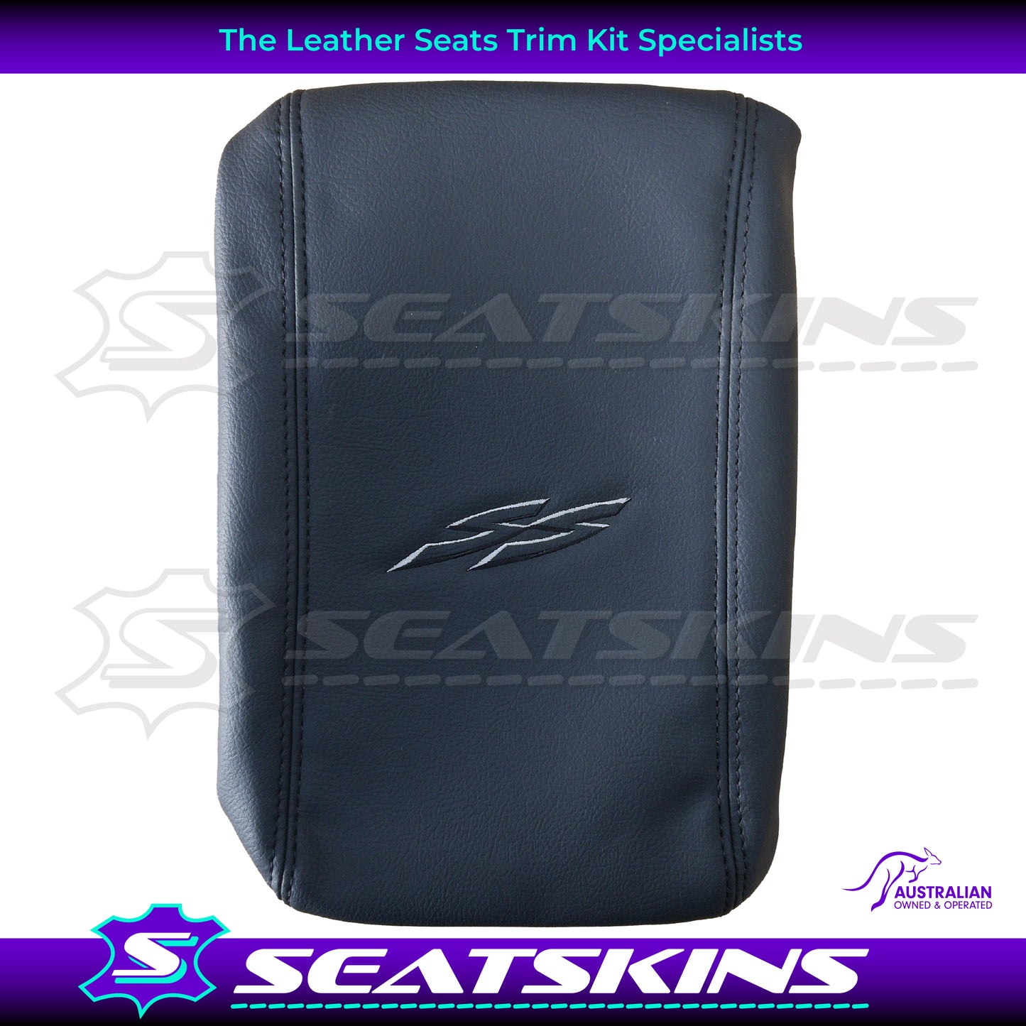 CONSOLE COVER FOR HOLDEN VY/VZ ANTHRACITE WHITE SS LOGO BLACK TWIN NEEDLE STITCHING