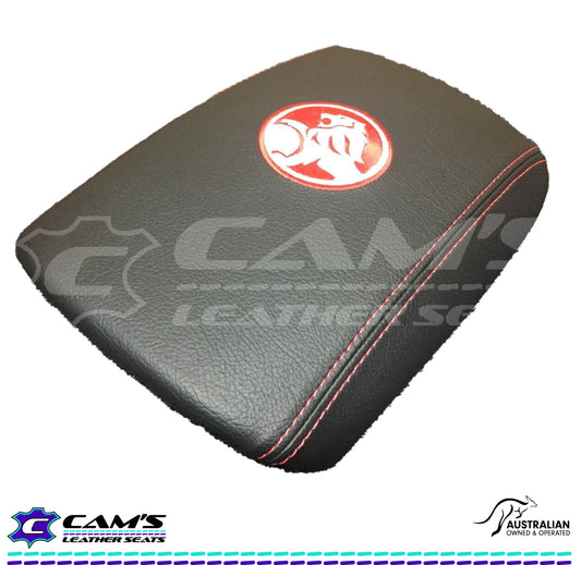CUSTOM CONSOLE LID ARM REST COVER TO FIT VT VX VU HOLDEN LION LOGO SS RED STITCH