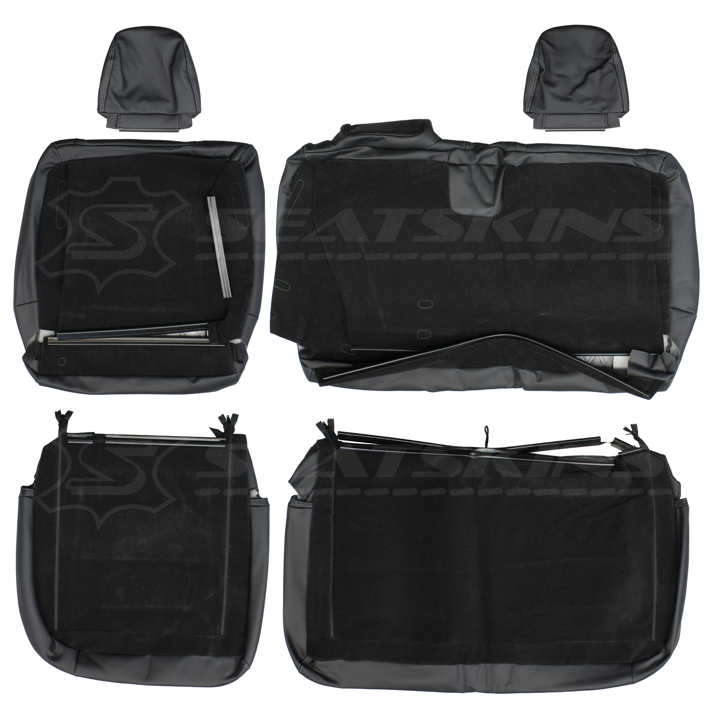 LEATHER SEATS TRIM KIT SKINS FOR RAM 1500 BIGHORN DT BLACK W/GREY DIAMONDS