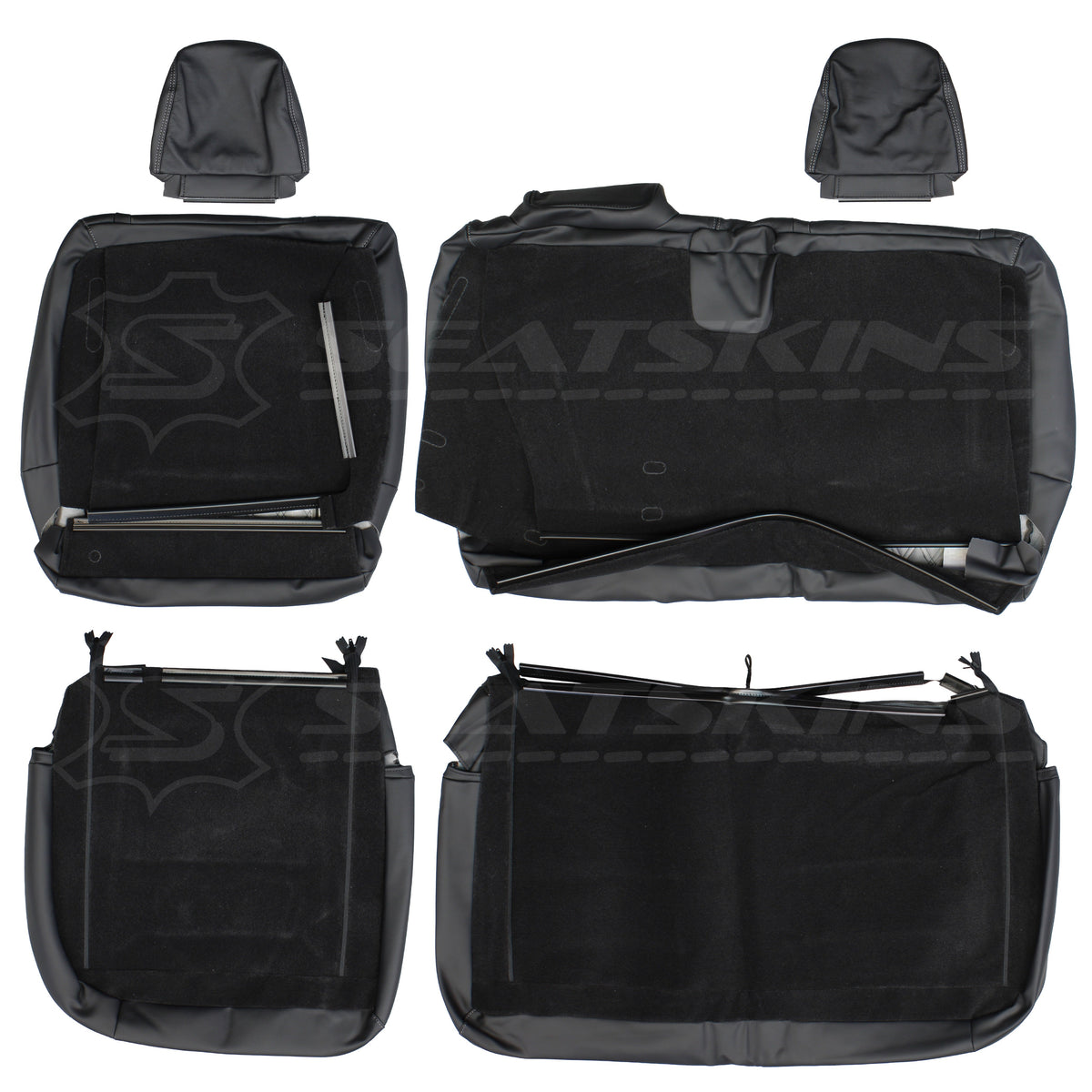 LEATHER SEATS TRIM KIT SKINS FOR RAM 1500 BIGHORN DT BLACK W/GREY DIAMONDS
