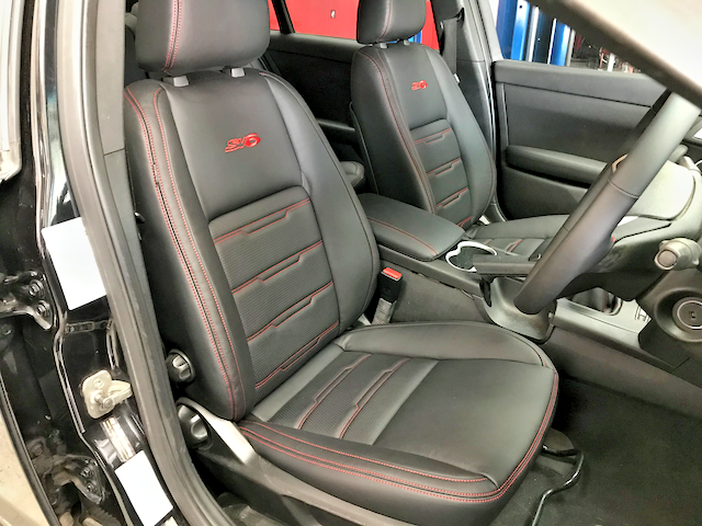 LEATHER SEATS TRIM SKINS KIT TO FIT VE HOLDEN SV6 UTE RED/BLACK DIY INSTALL