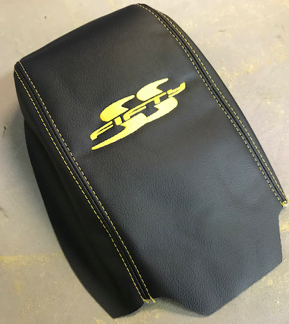 CUSTOM CONSOLE LID ARM REST COVER TO FIT VT VX VU HOLDEN SS FIFTY YELLOW STITCH