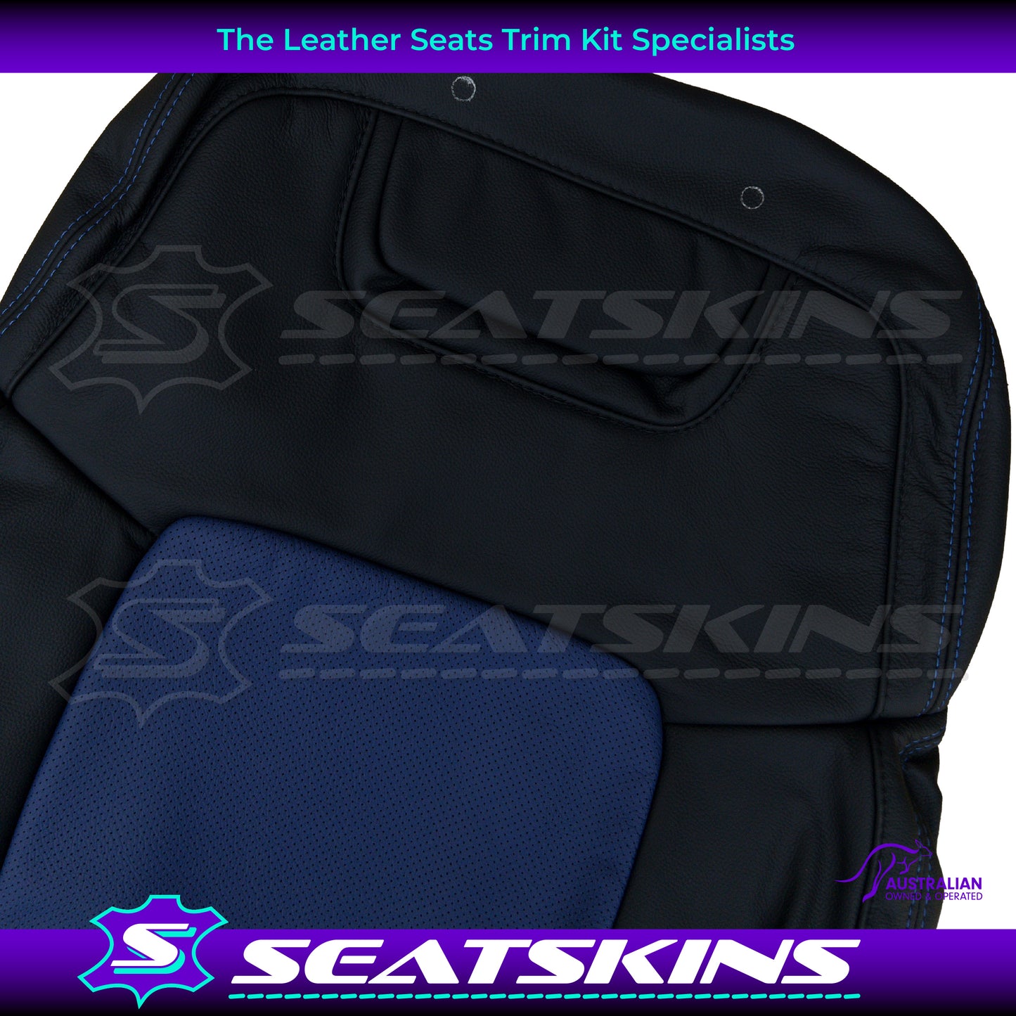LEATHER SEATS TRIM KIT FOR HOLDEN VE CLUBSPORT 2 SEATS BLUE INSERTS BLUE STITCHING