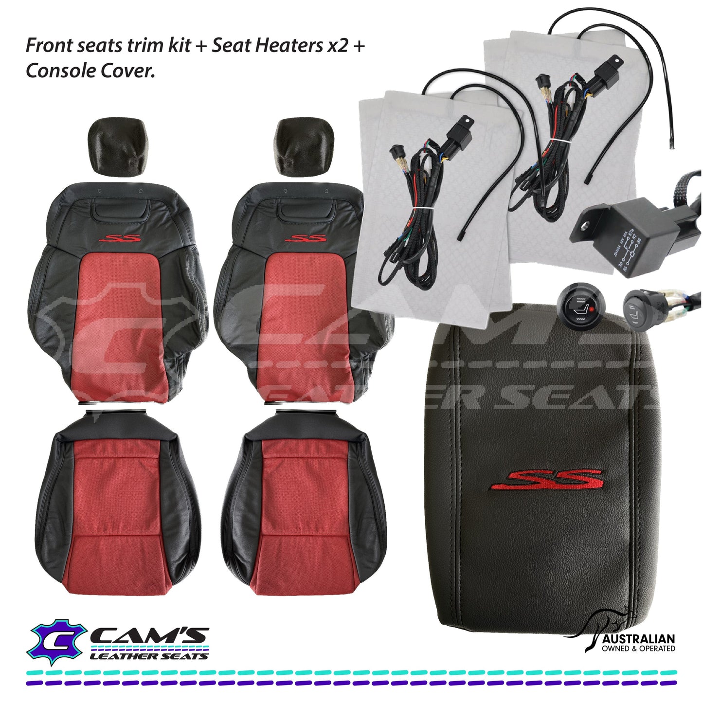 LEATHER SEATS TRIM KIT FOR VE SS 2 FRONT SEATS OR UTE ONYX & RED HOT INSERTS