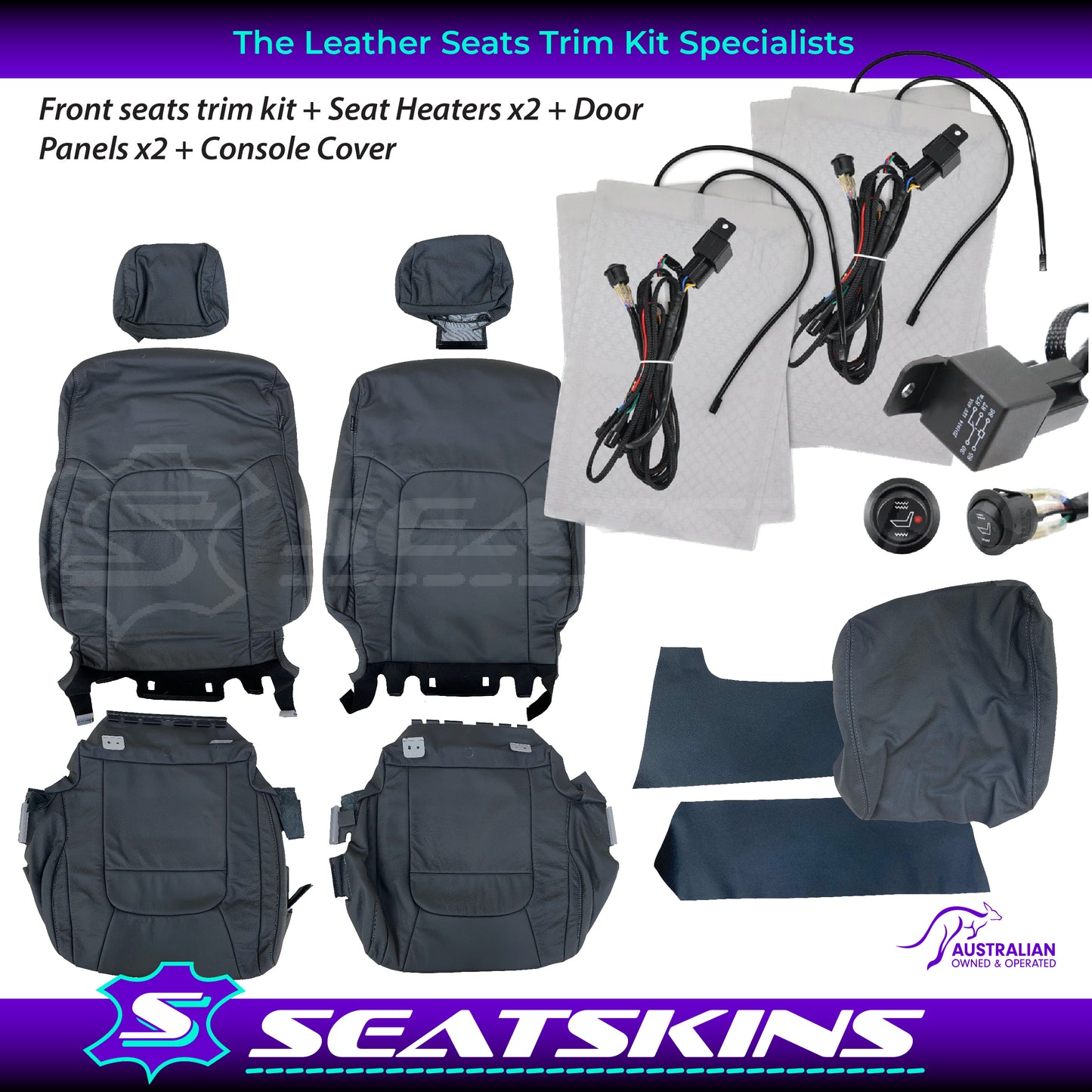 LEATHER SEATS TRIM KIT SKINS FOR TOYOTA LANDCRUISER 200 SERIES GXL 5 SEATS GREY