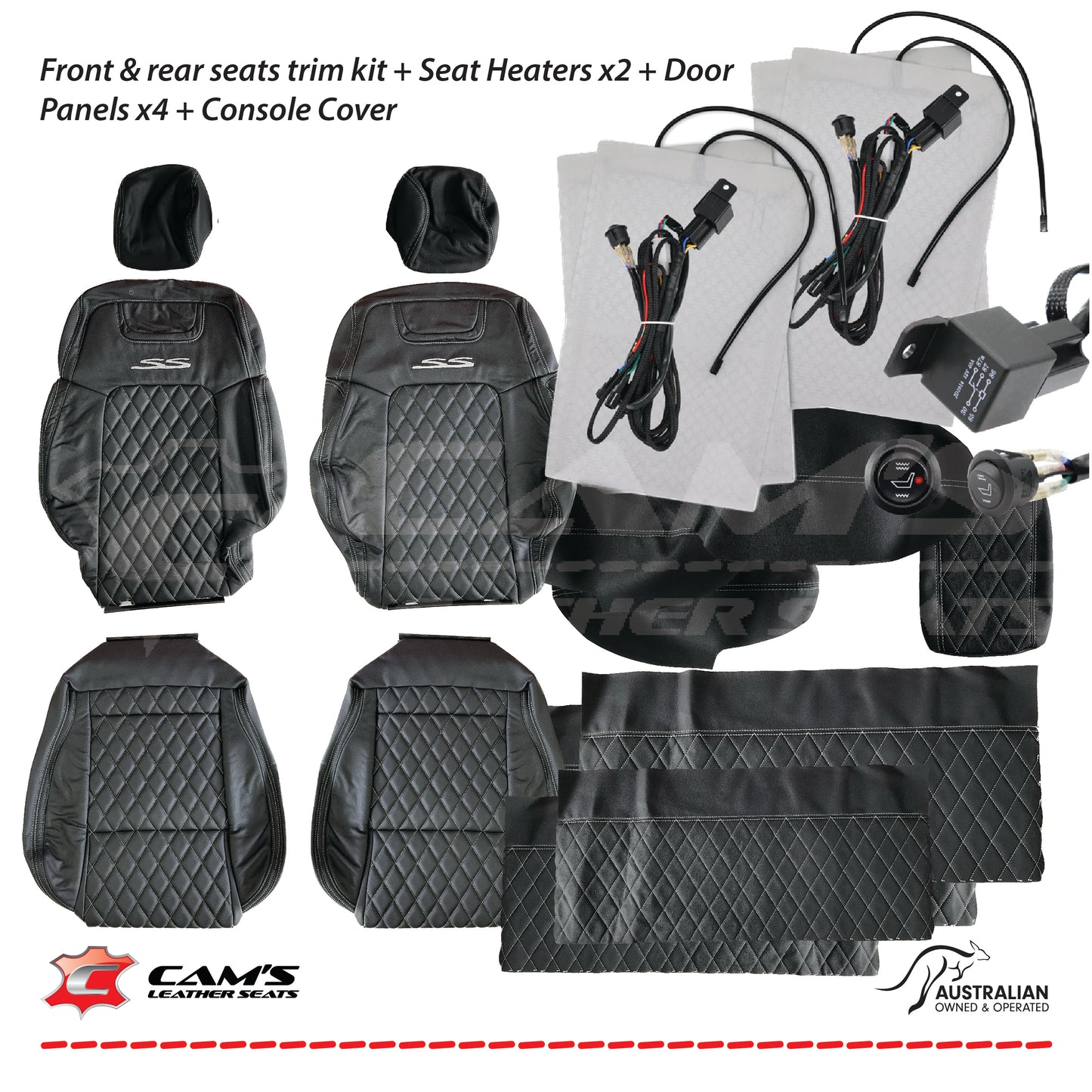 LEATHER SEATS TRIM KIT FOR VE SS SEDAN FRONT & REAR SEATS ONYX & SILVER DIAMOND