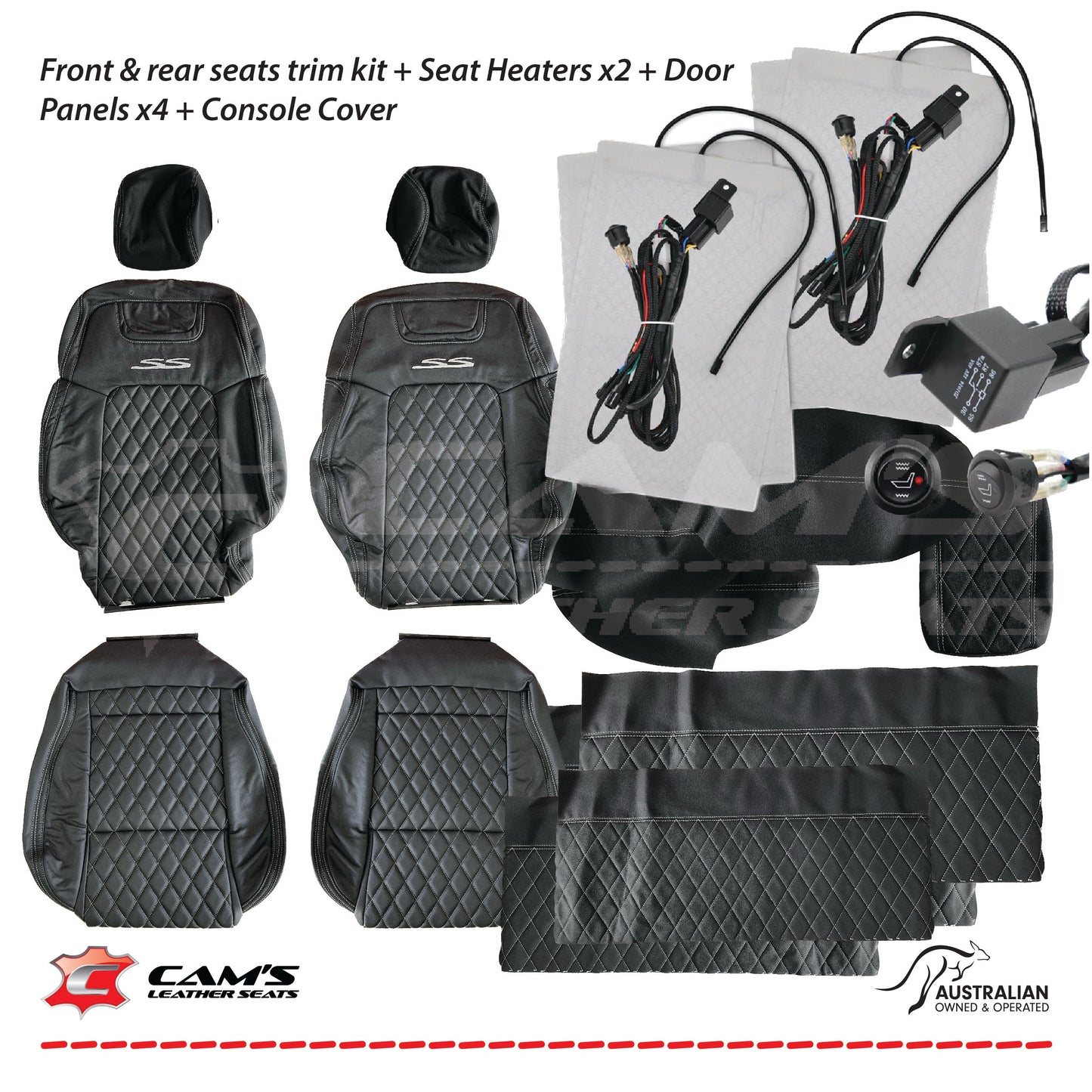 LEATHER SEATS TRIM KIT FOR VE SS 2 FRONT SEATS OR UTE ONYX & SILVER DIAMOND