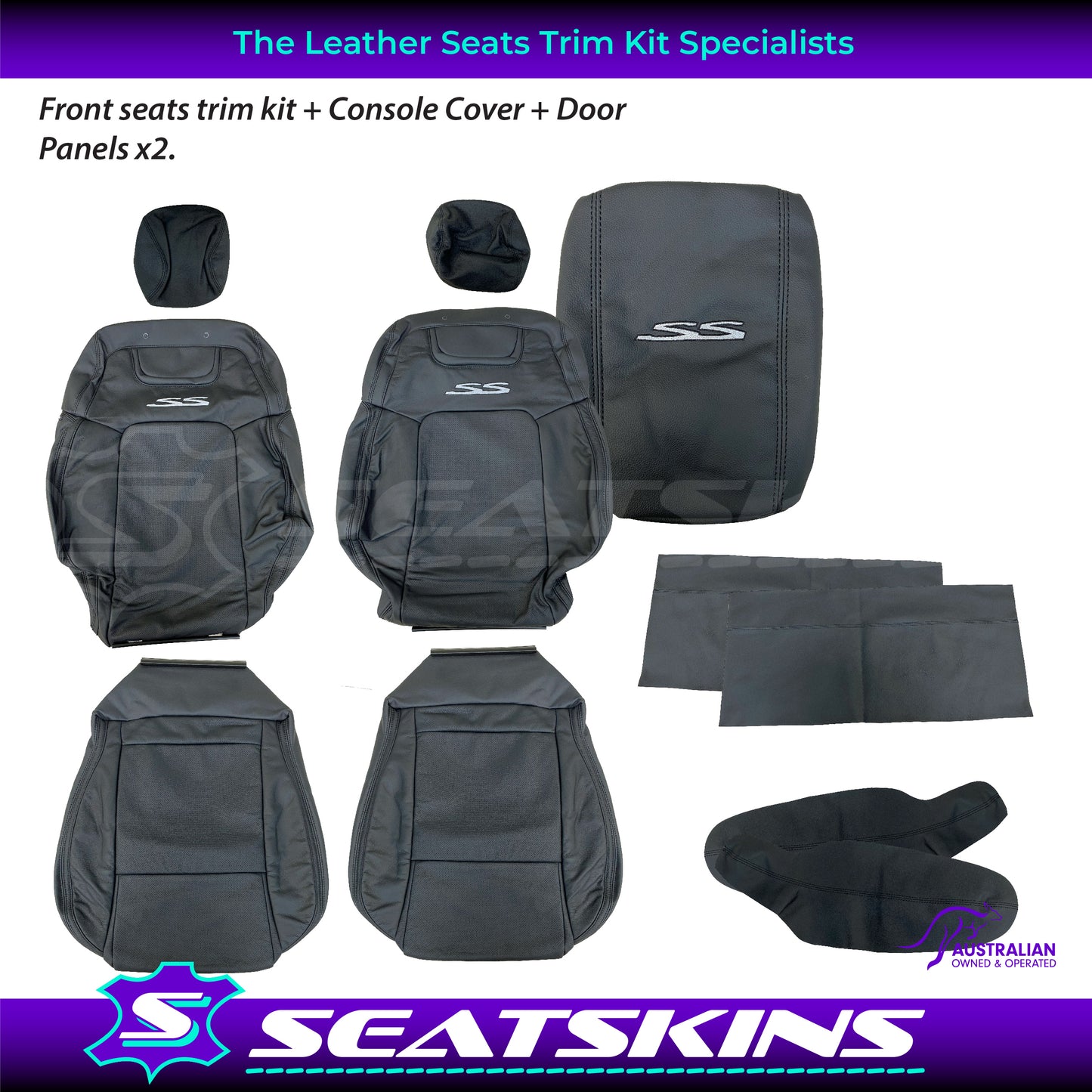 LEATHER SEATS TRIM KIT FOR VE SS 2 FRONT SEATS UTE ONYX BLACK FACTORY STYLE