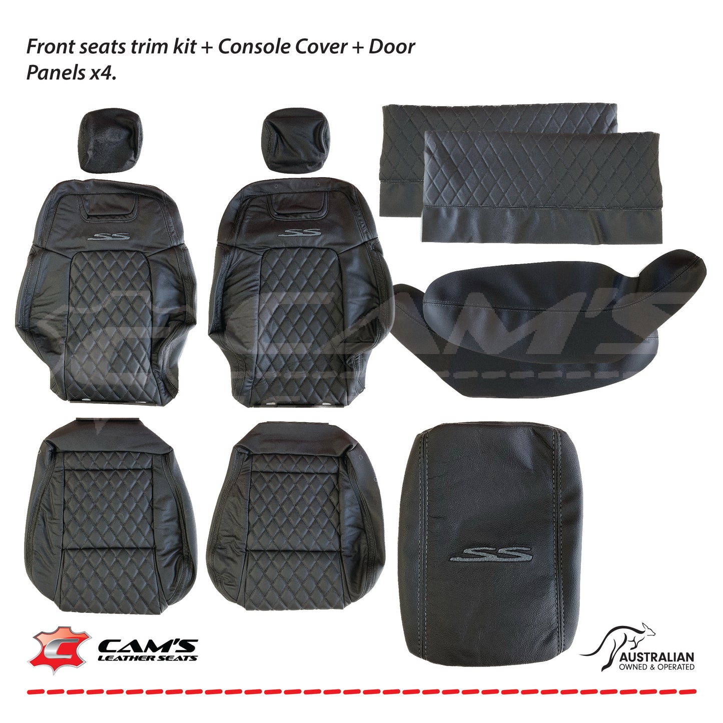 LEATHER SEATS TRIM KIT FOR VE SS 2 FRONT SEATS OR UTE ONYX & GREY DIAMOND