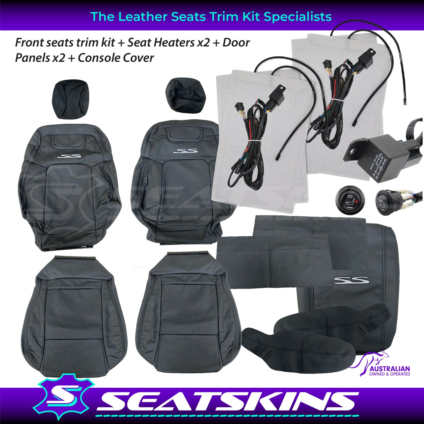 LEATHER SEATS TRIM KIT FOR VE SS 2 FRONT SEATS UTE ONYX BLACK FACTORY STYLE