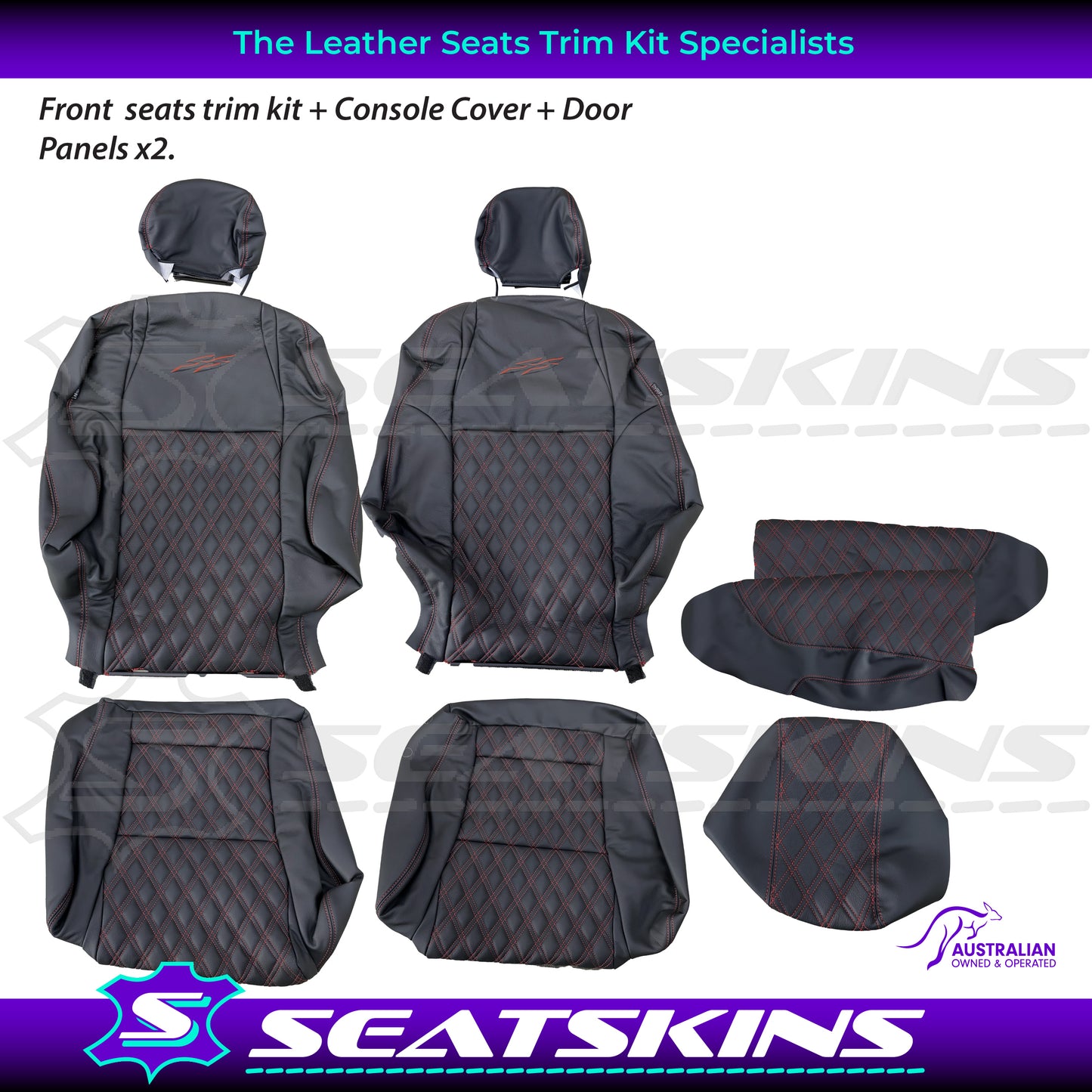 LEATHER SEATS TRIM KIT SKINS FOR HOLDEN VY S2 / VZ SS SSZ UTE BLACK/RED DIY INST