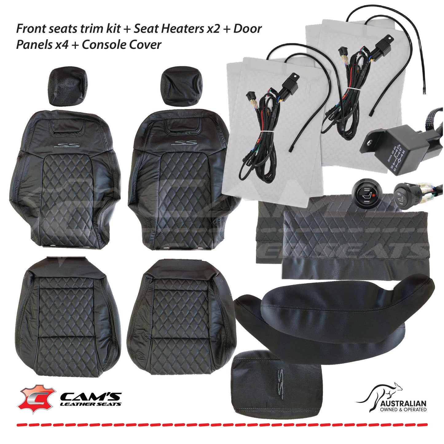 LEATHER SEATS TRIM KIT FOR VE SS 2 FRONT SEATS OR UTE ONYX & GREY DIAMOND