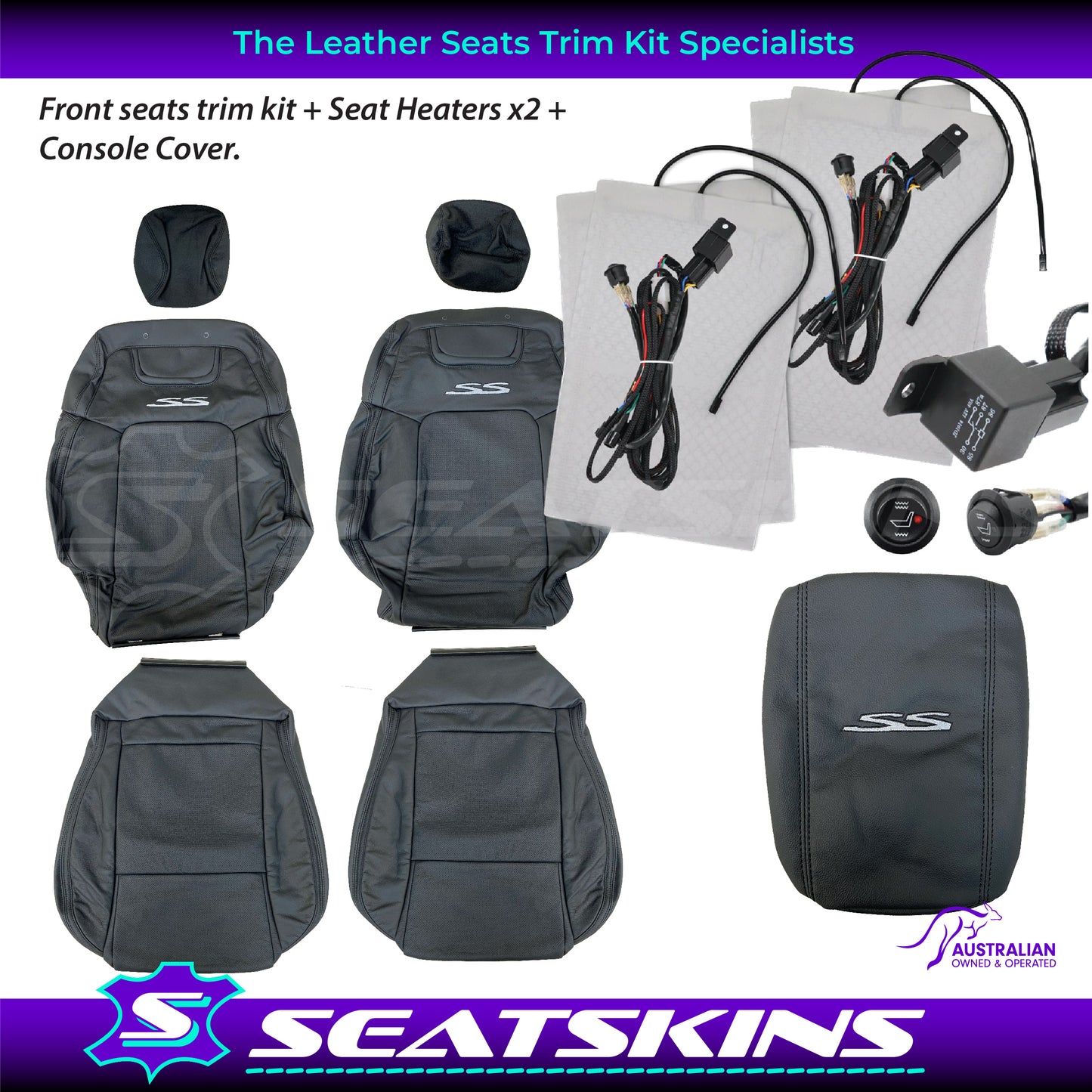 LEATHER SEATS TRIM KIT FOR VE SS 2 FRONT SEATS UTE ONYX BLACK FACTORY STYLE