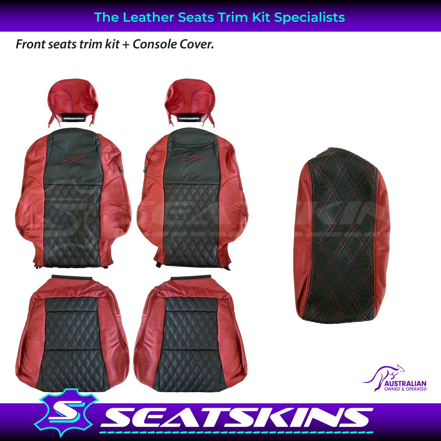 LEATHER SEATS TRIM KIT FOR VY/VZ SS UTE 2 FRONT SEATS RED/BLACK DIAMOND STITCH