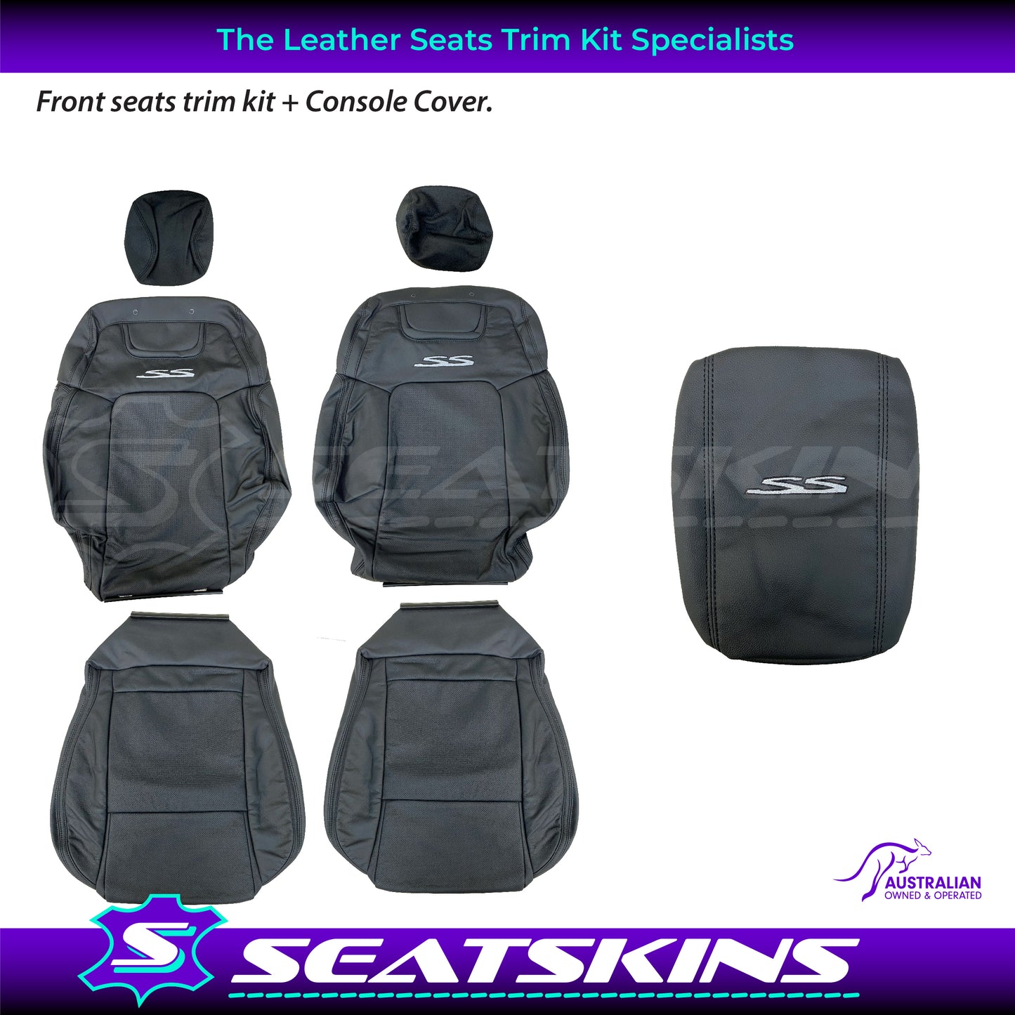 LEATHER SEATS TRIM KIT FOR VE SS 2 FRONT SEATS UTE ONYX BLACK FACTORY STYLE