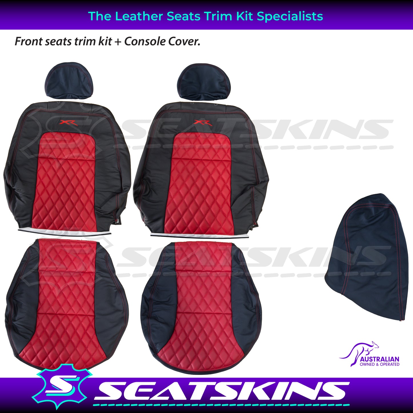 LEATHER SEATS TRIM KIT SKINS FOR FORD AU FRONT SEATS RED XR LOGO DIAMOND STITCH