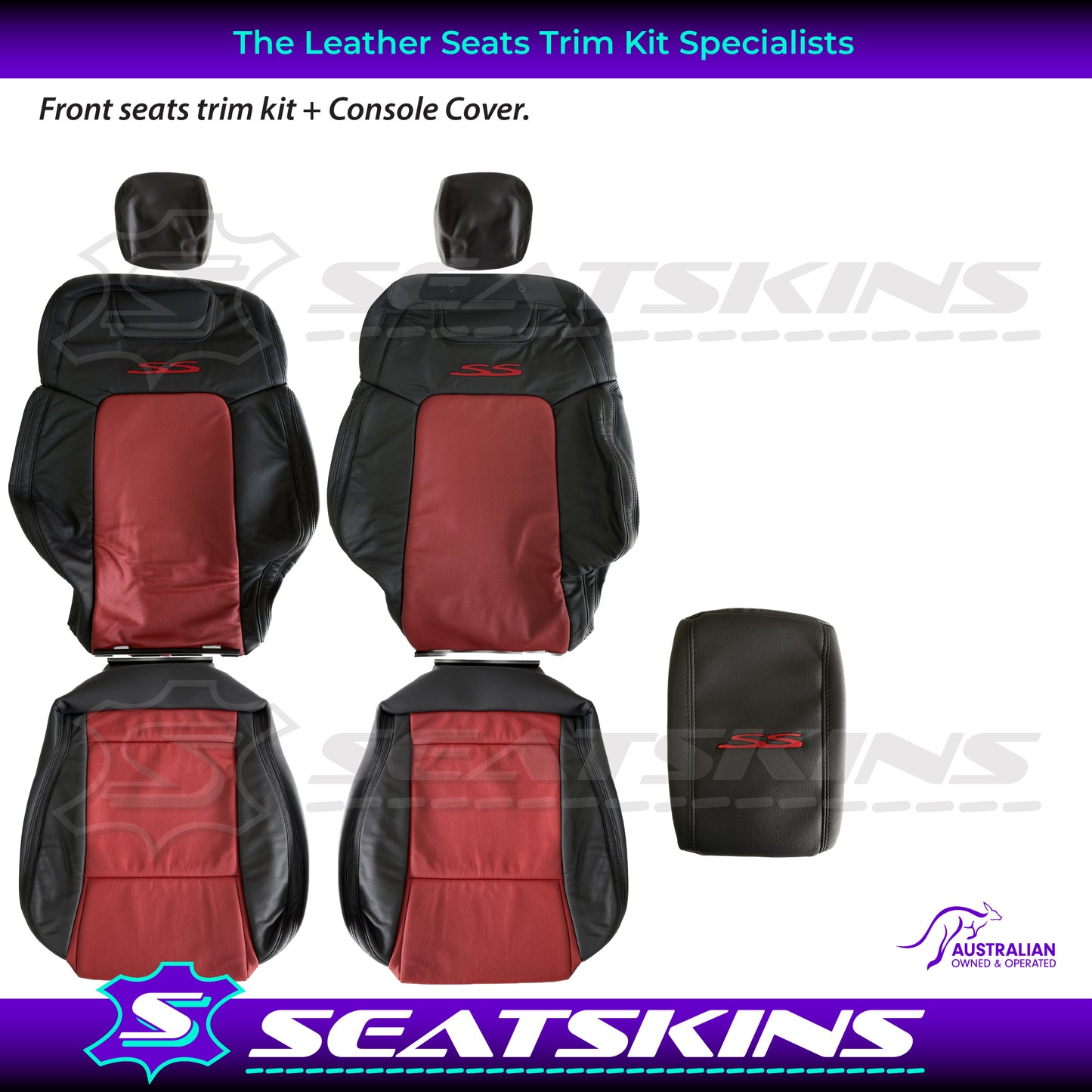 LEATHER SEATS TRIM KIT FOR VE SS 2 FRONT SEATS OR UTE ONYX & RED HOT INSERTS