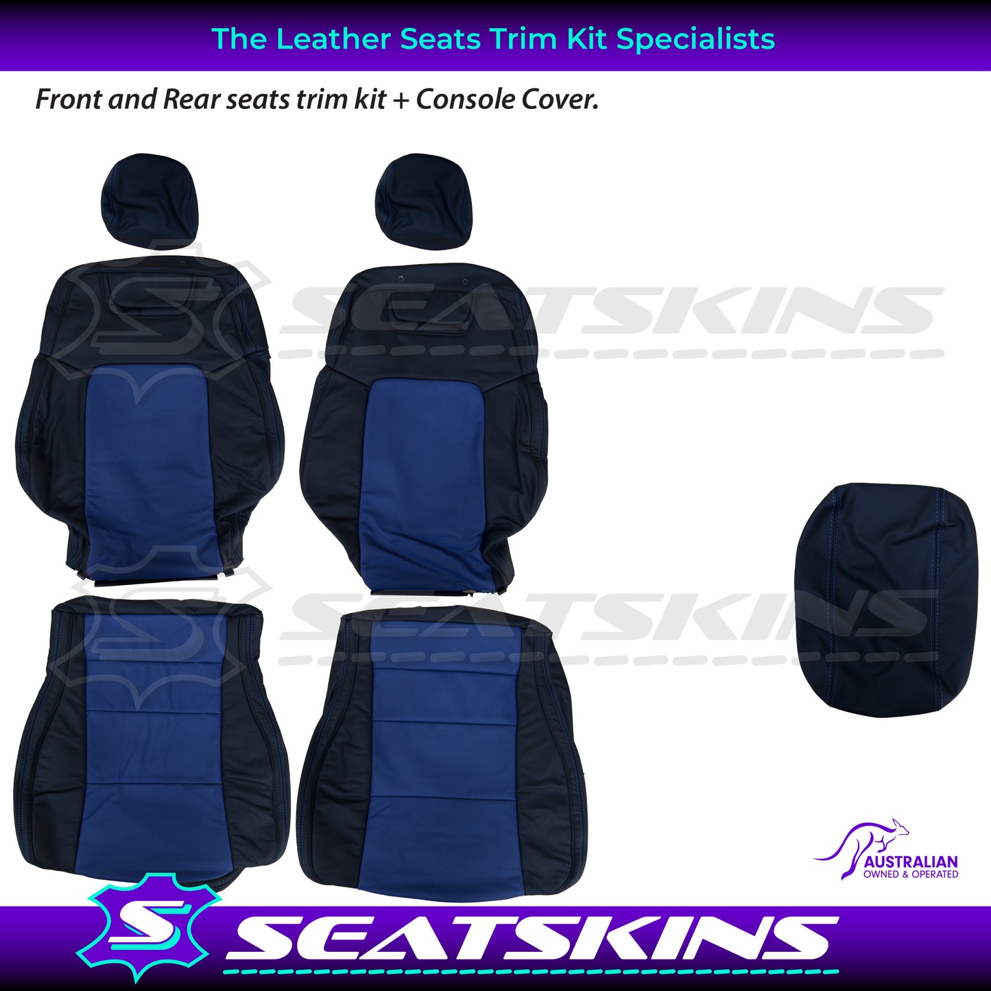 LEATHER SEATS TRIM KIT FOR HOLDEN VE CLUBSPORT 5 SEATER BLUE INSERTS BLUE STITCHING