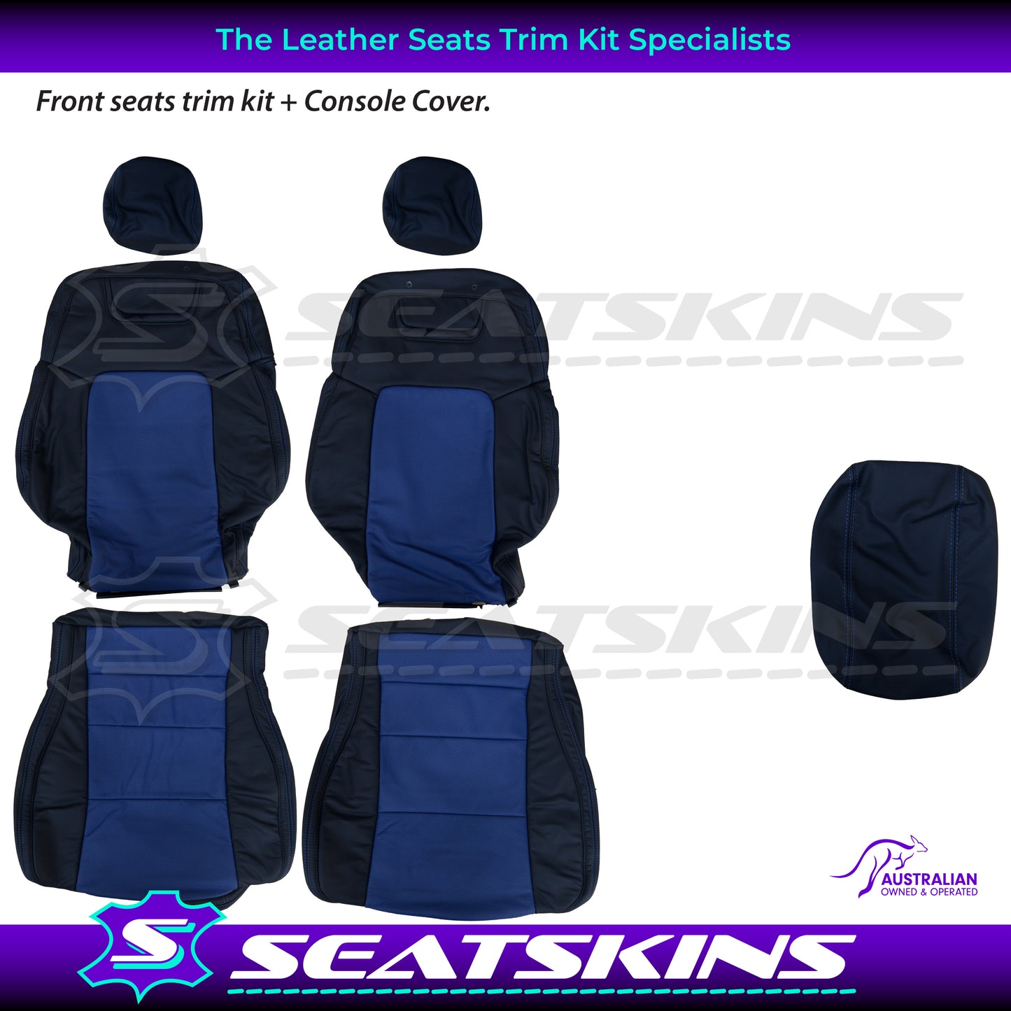 LEATHER SEATS TRIM KIT FOR HOLDEN VE CLUBSPORT 2 SEATS BLUE INSERTS BLUE STITCHING