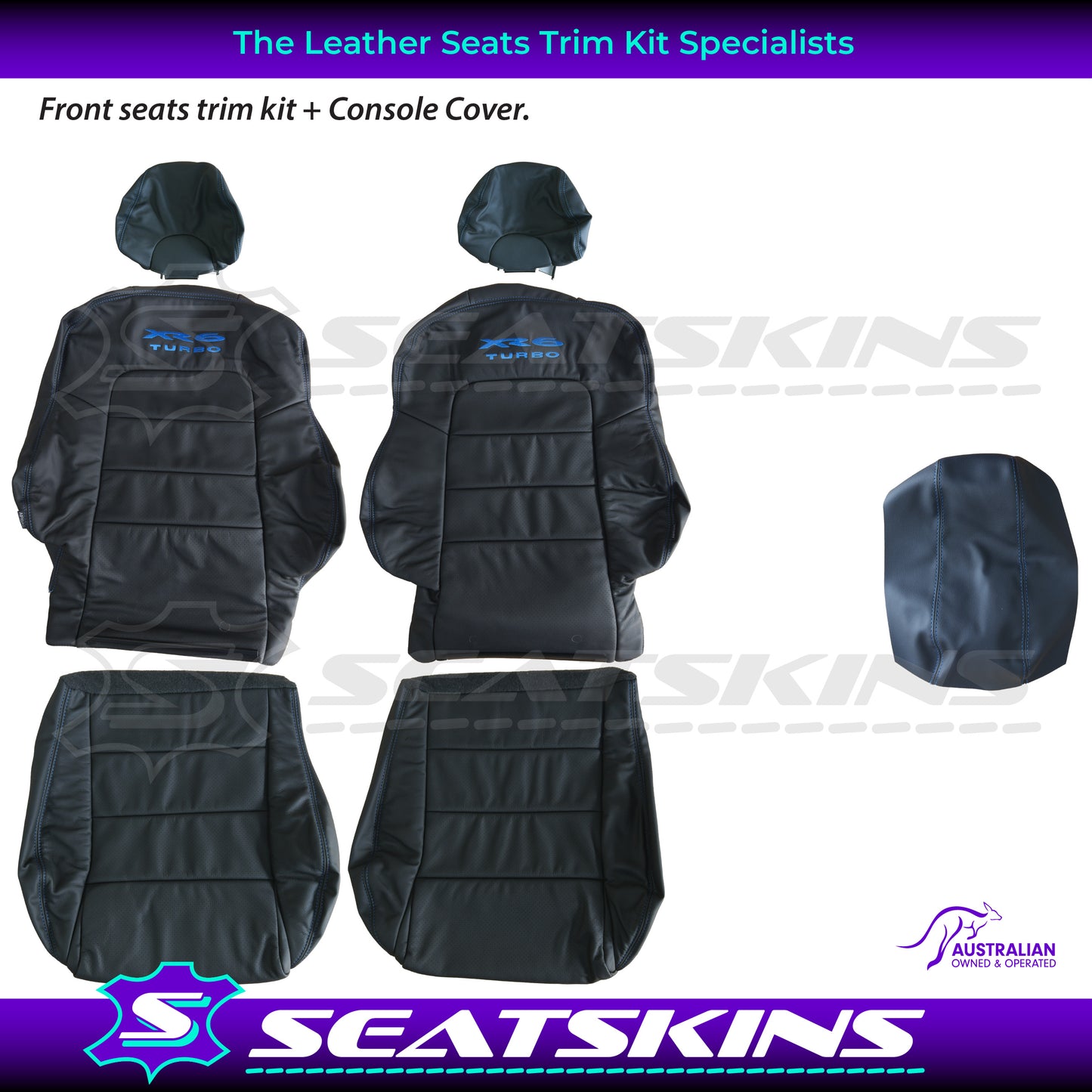 LEATHER SEATS TRIM KIT SKINS FOR FORD BA/BF FALCON BLUE XR6 TURBO LOGO
