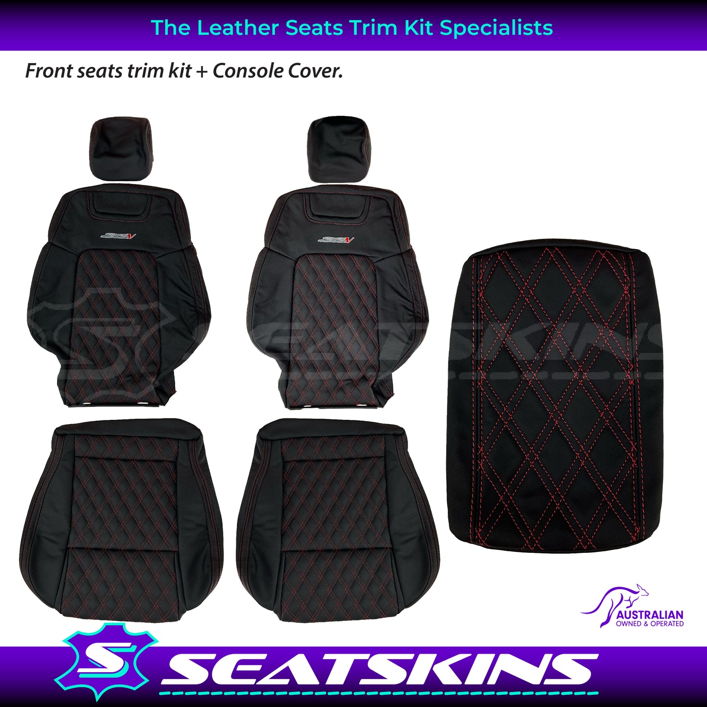 LEATHER SEATS TRIM KIT FOR HOLDEN VE SS SSV UTE ONYX WITH RED STITCHING