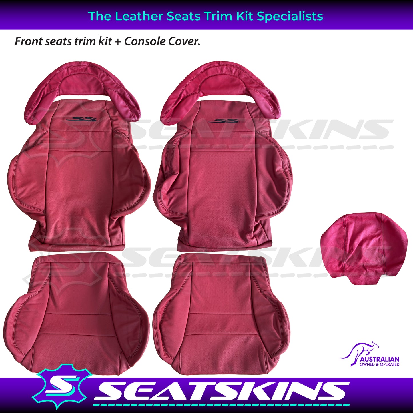 LEATHER SEATS TRIM KIT FOR HSV COULSON 2 SEATER VT/VX RED LEATHER BLACK SS LOGO