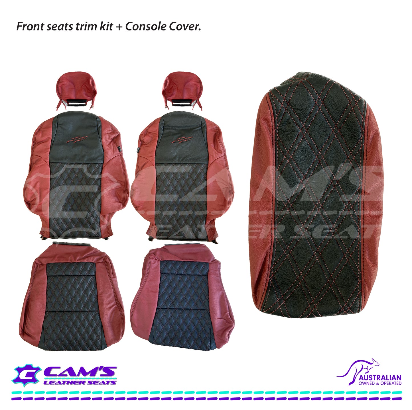 LEATHER SEATS TRIM KIT FOR VY/VZ SS UTE 2 FRONT SEATS RED/BLACK DIAMOND STITCH