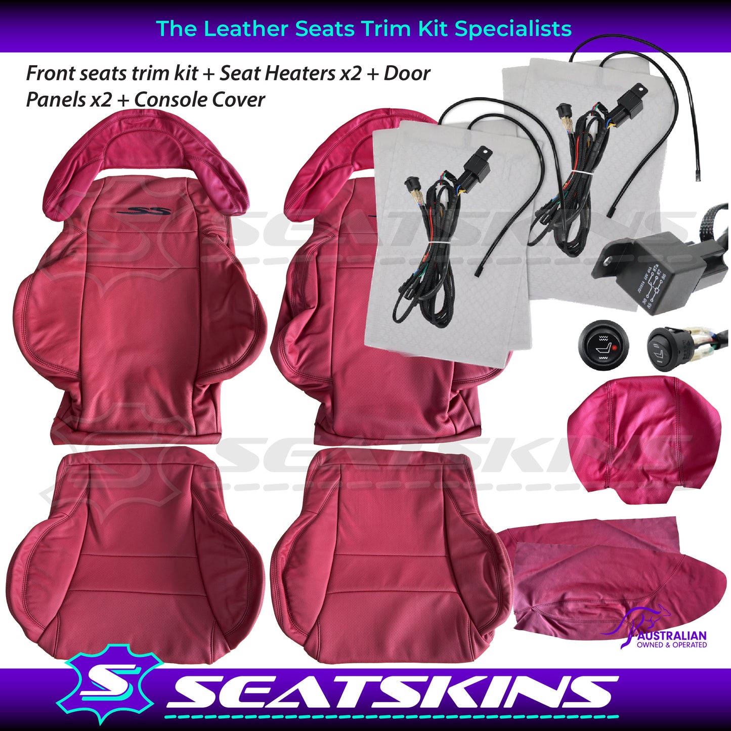 LEATHER SEATS TRIM KIT FOR HSV COULSON 2 SEATER VT/VX RED LEATHER BLACK SS LOGO
