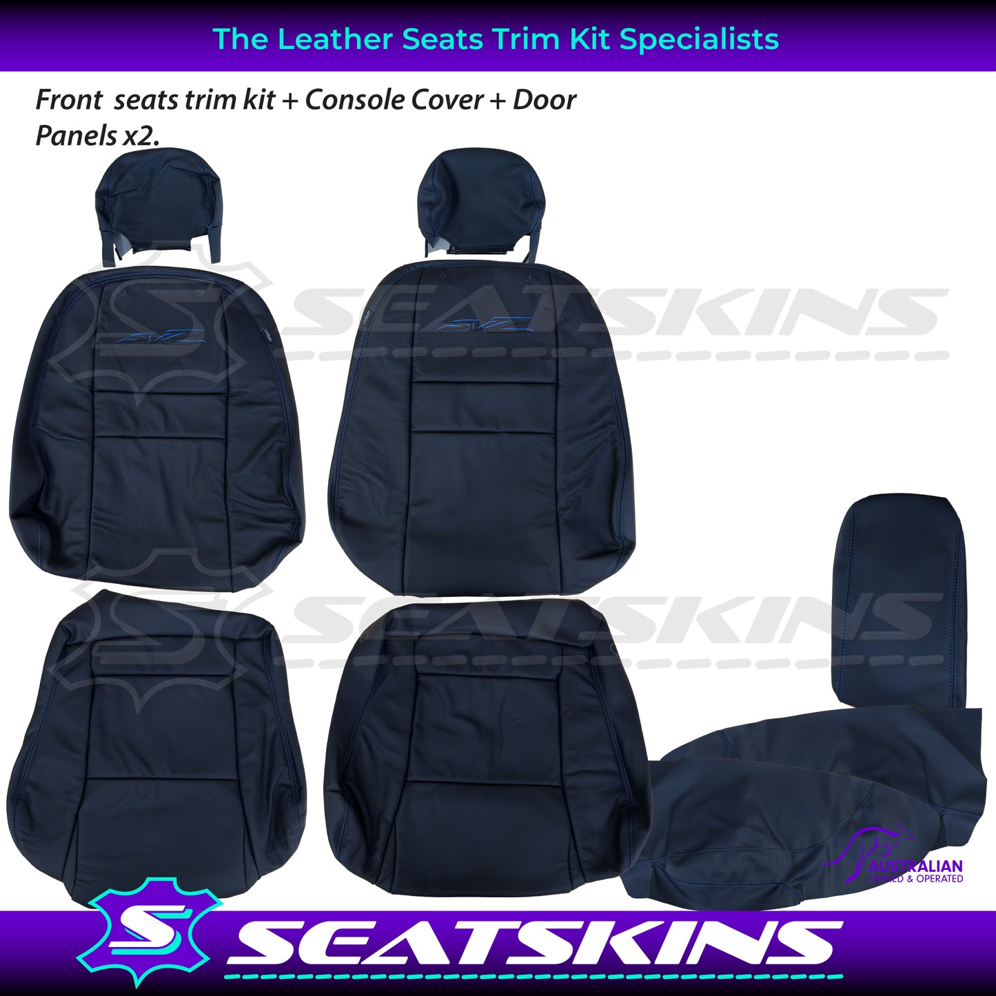 LEATHER SEATS TRIM KIT FOR HOLDEN VZ SVZ UTE BLUE STITCHING SVZ LOGO