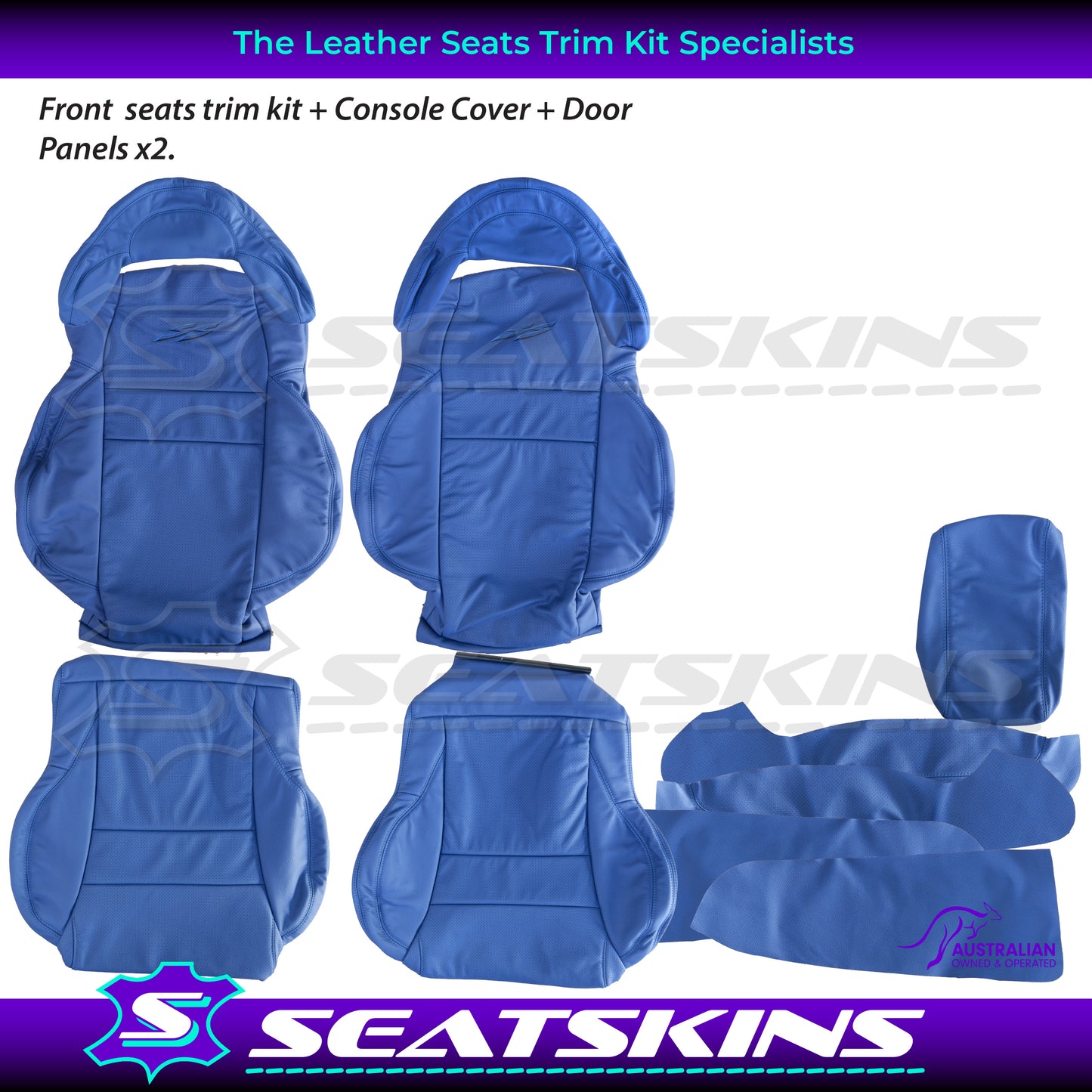 LEATHER SEATS TRIM KIT FOR HOLDEN HSV VY / VZ COULSON 2 SEATS BLUE SS LOGOS