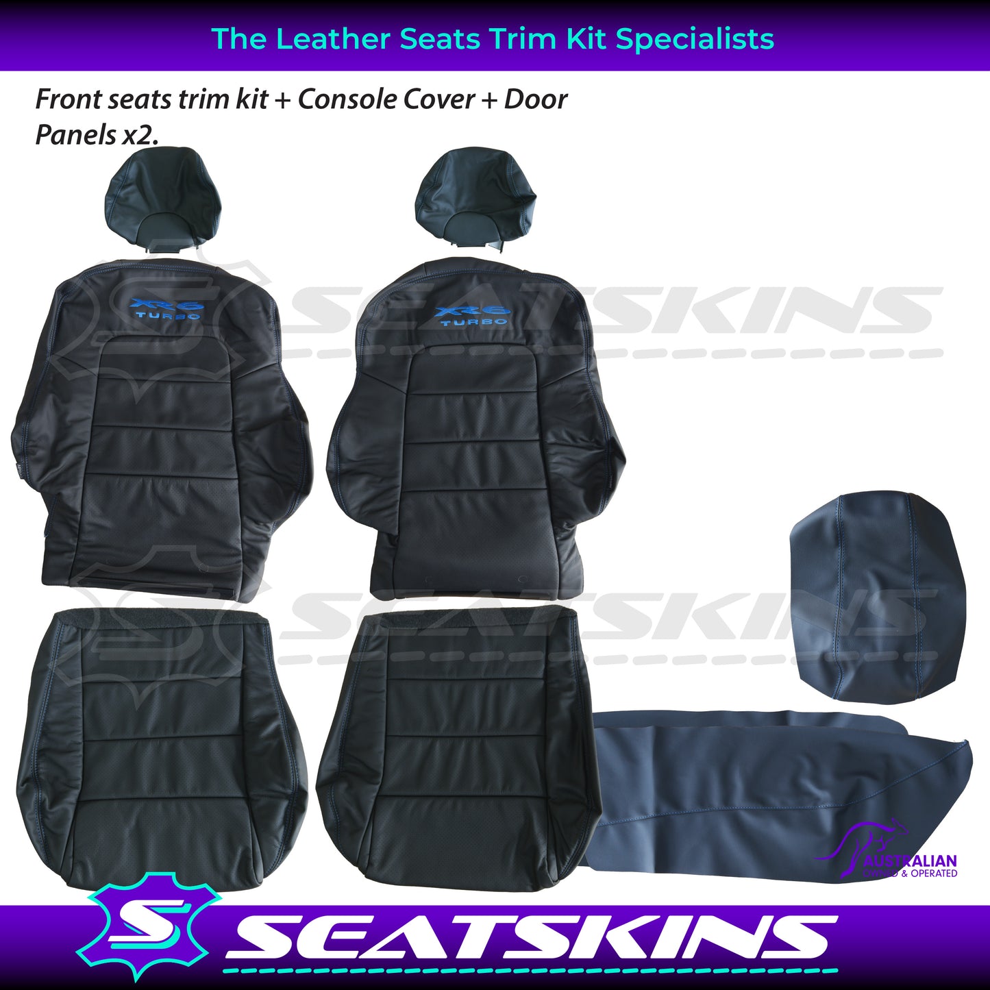 LEATHER SEATS TRIM KIT SKINS FOR FORD BA/BF FALCON BLUE XR6 TURBO LOGO