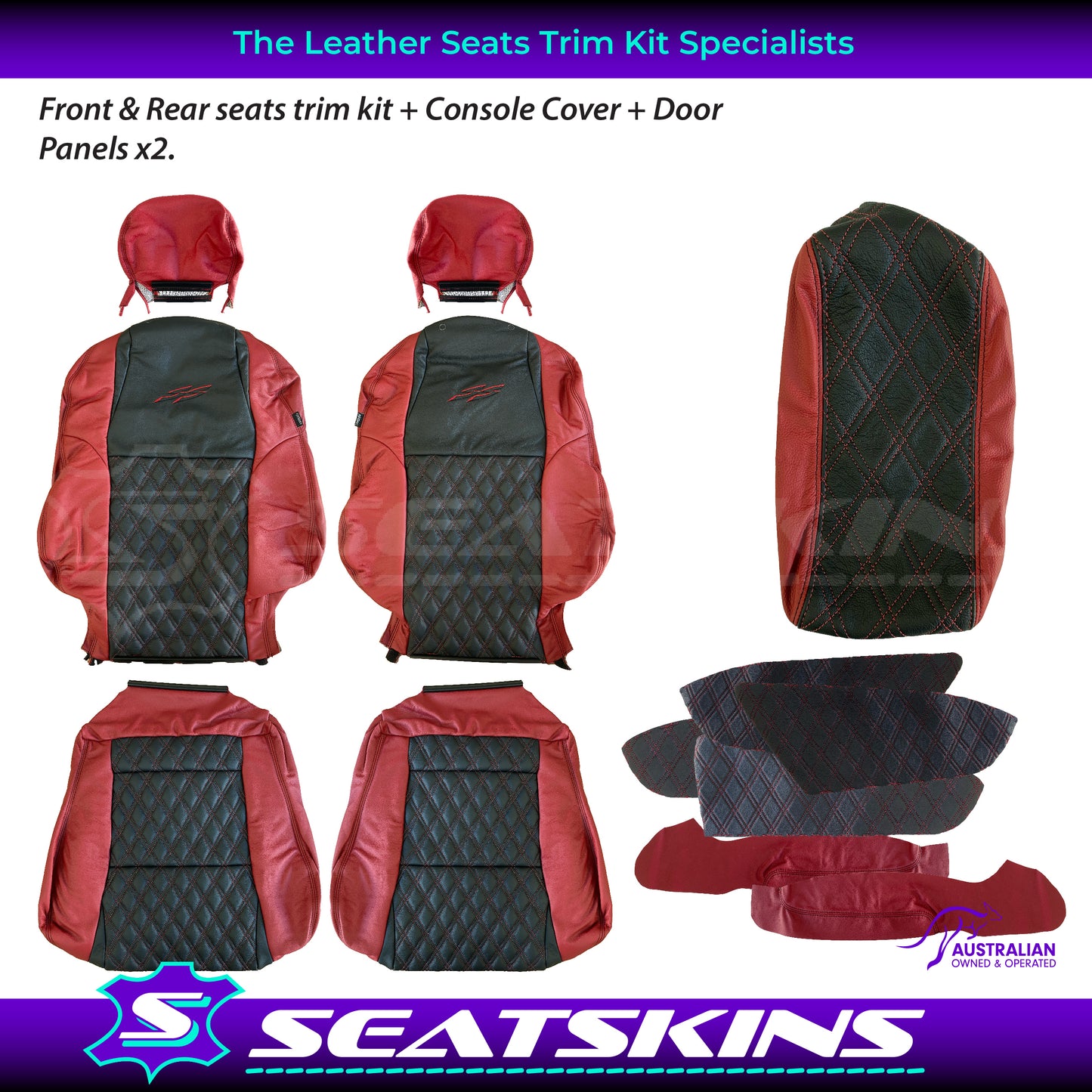 LEATHER SEATS TRIM KIT FOR VY/VZ SS SEDAN FRONT & REAR SEATS RED/BLACK DIAMOND