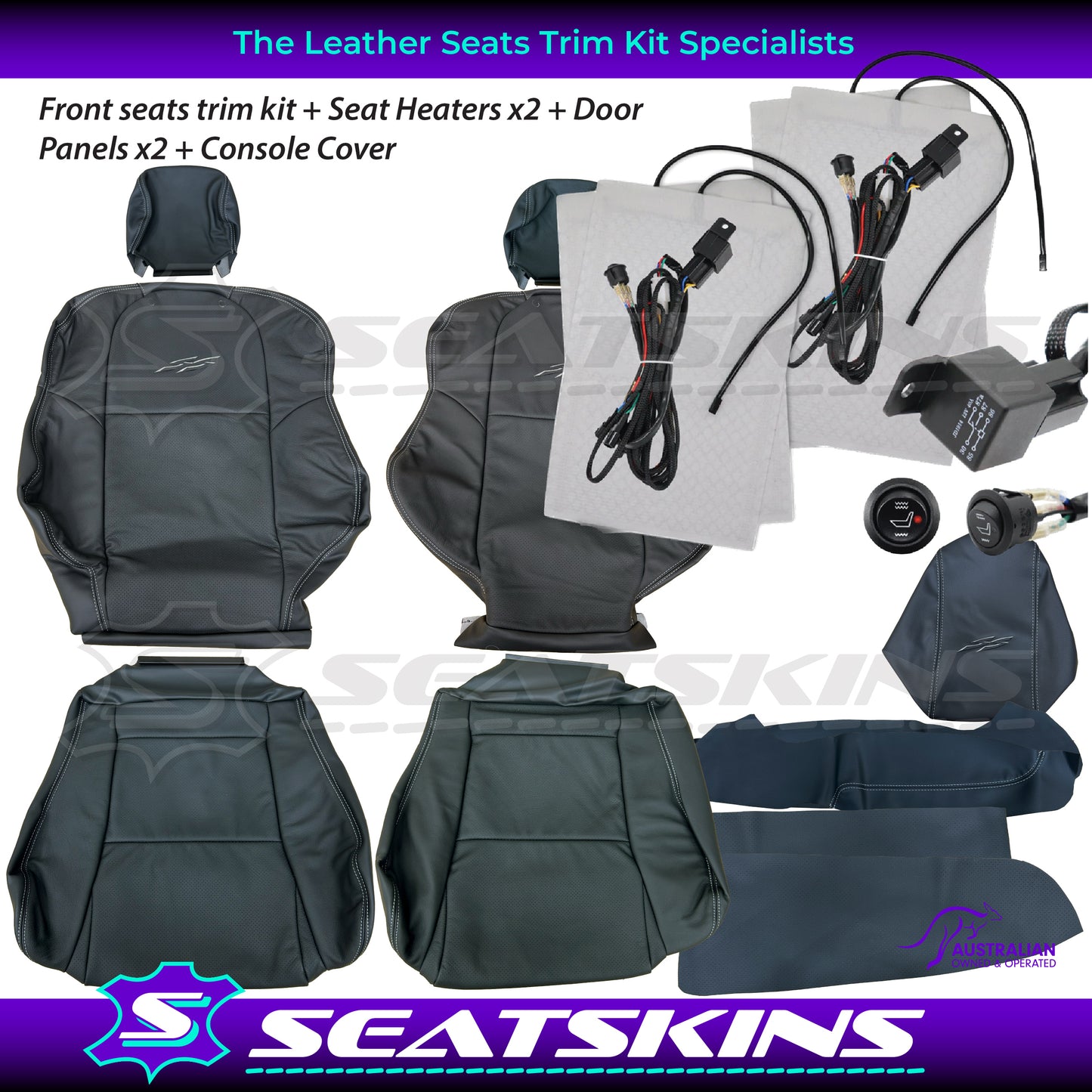 LEATHER SEATS TRIM KIT FOR HOLDEN VY SS SERIES 1 UTE WHITE STITCHING