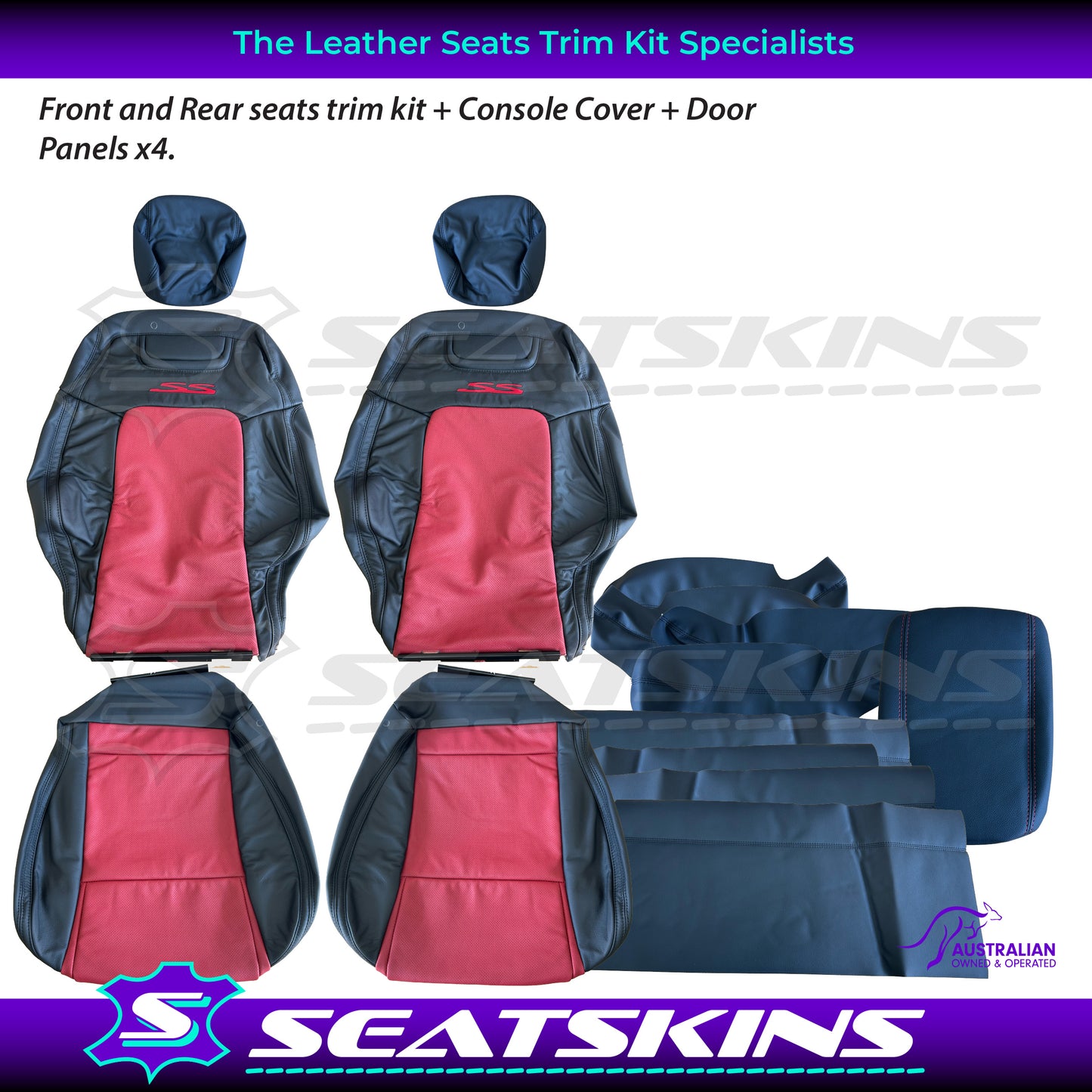 LEATHER SEATS TRIM KIT FOR VE SS 5 SEATS FRONT AND REAR SEATS ONYX & RED HOT INSERTS