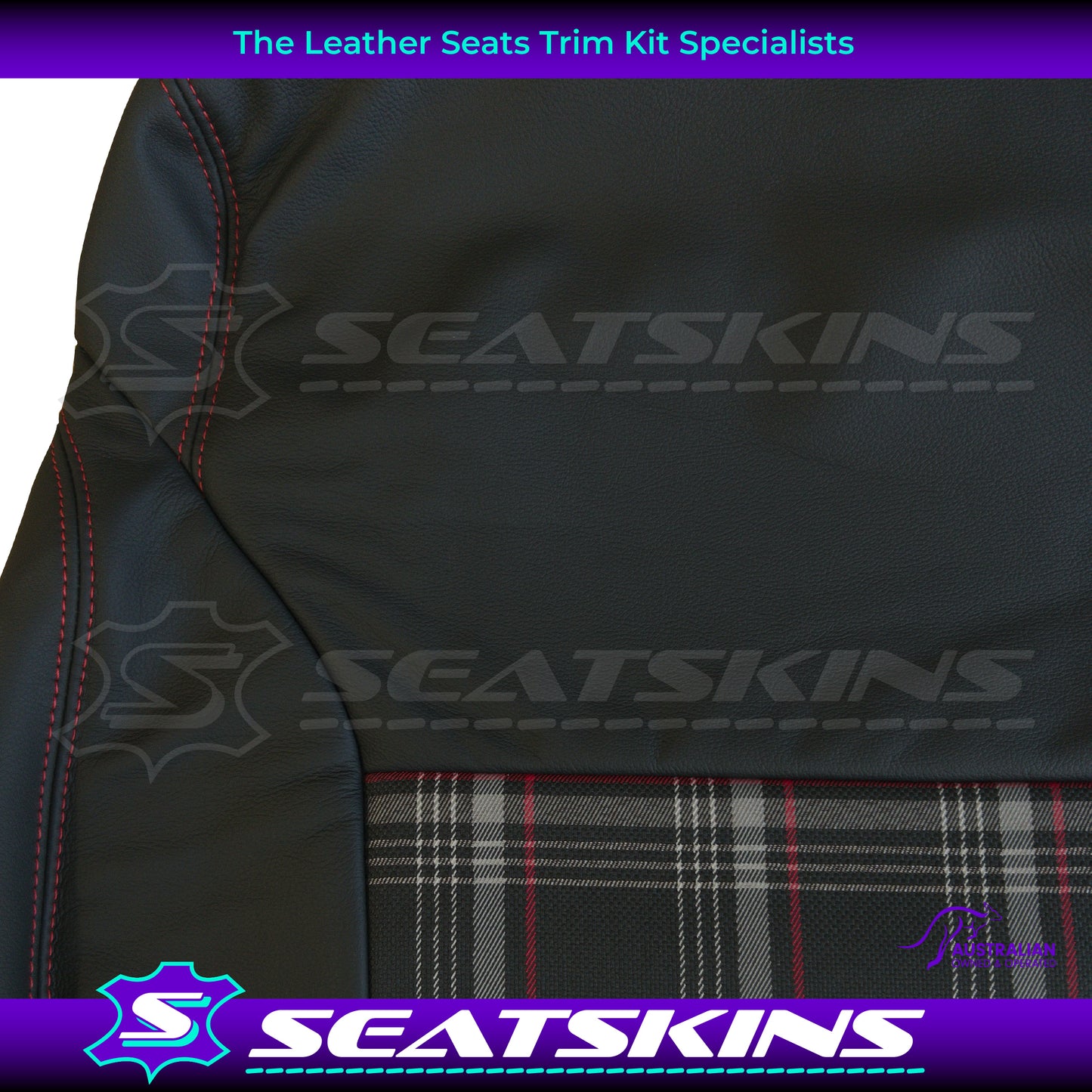 LEATHER SEATS TRIM KIT SKINS FOR SUZUKI JIMNY XL- BLACK LEATHER PLAID INSERT