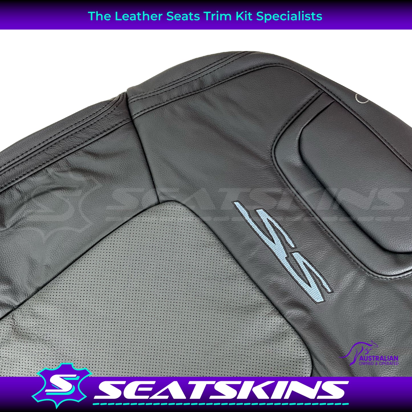 LEATHER SEATS TRIM KIT FOR VE SS 2 FRONT SEATS OR UTE ONYX & GREY PERF INSERTS