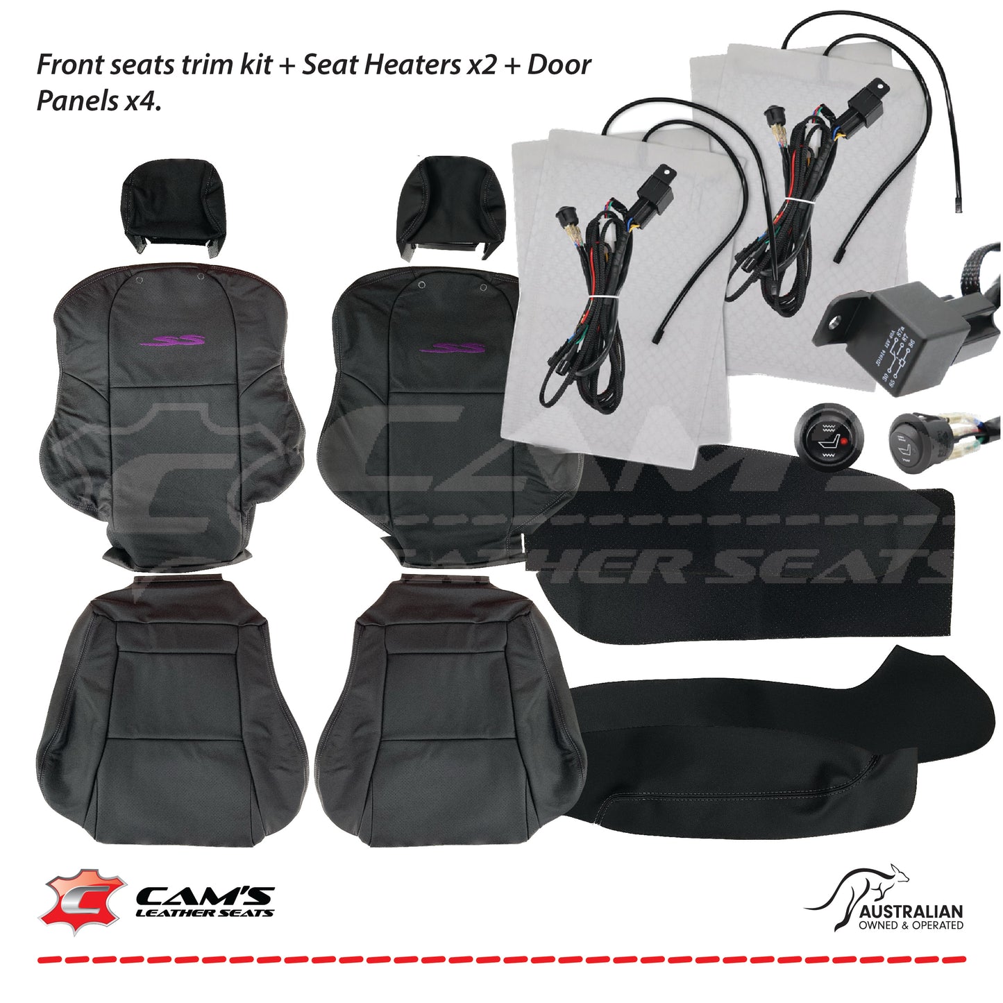 LEATHER SEATS TRIM KIT FOR HOLDEN VT/VX SS UTE BLACK WITH PURPLE STITCHING