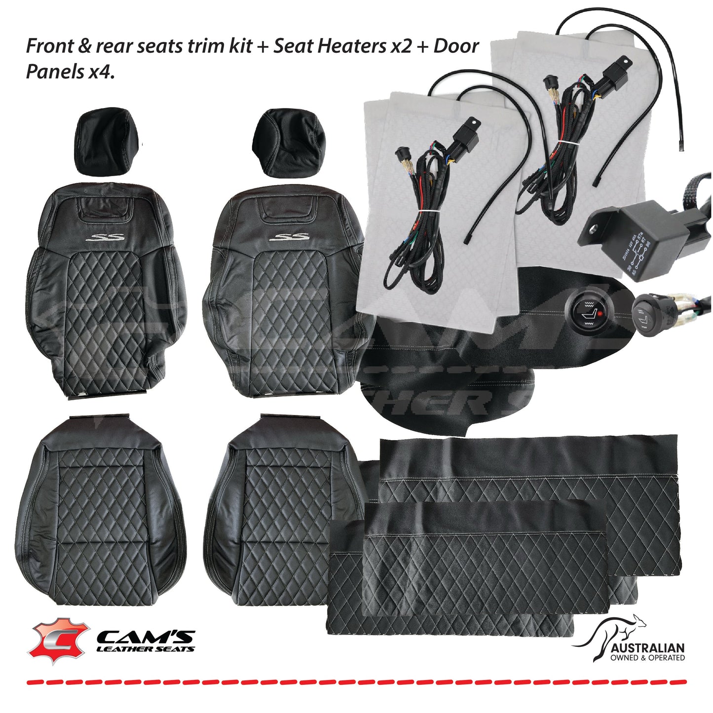 LEATHER SEATS TRIM KIT FOR VE SS 2 FRONT SEATS OR UTE ONYX & SILVER DIAMOND