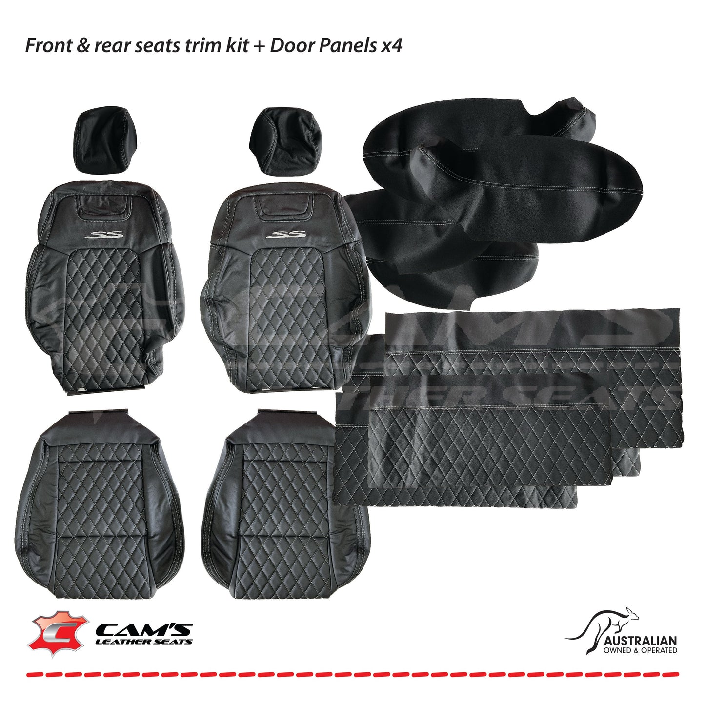 LEATHER SEATS TRIM KIT FOR VE SS 2 FRONT SEATS OR UTE ONYX & SILVER DIAMOND