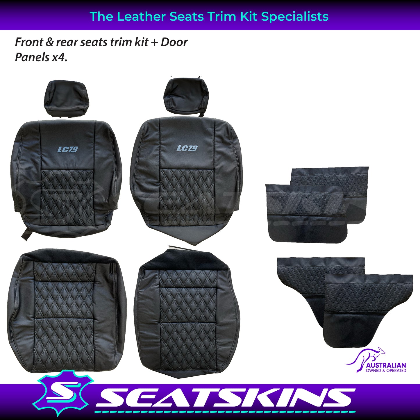 LEATHER SEATS TRIM KIT FOR TOYOTA LANDCRUISER 79 SERIES BLACK CUSTOM STITCH