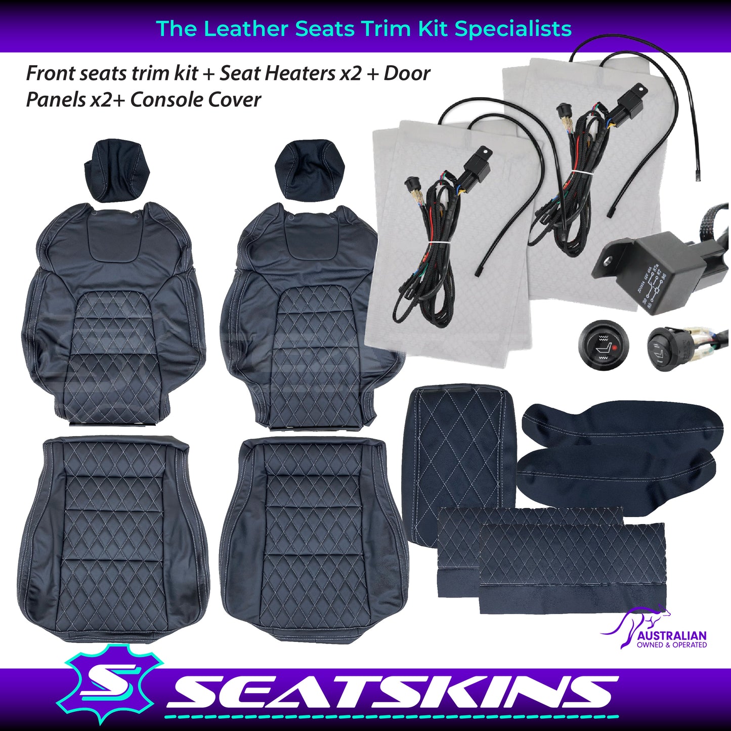 LEATHER SEATS TRIM KIT FOR VE HSV HOLDEN GTS / MALOO UTE 2 SEAT DIAMOND STITCH