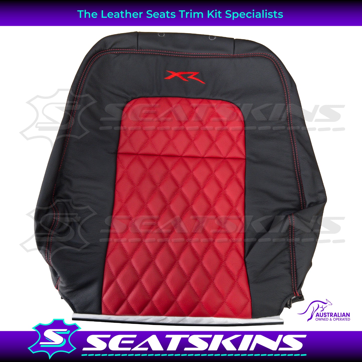 LEATHER SEATS TRIM KIT SKINS FOR FORD AU FRONT SEATS RED XR LOGO DIAMOND STITCH