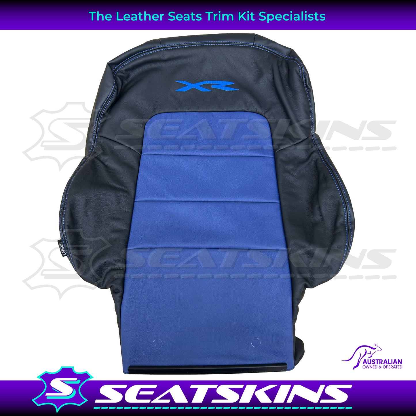 LEATHER SEATS TRIM KIT SKINS FOR FORD BA/BF FALCON FRONT SEATS BLUE XR LOGO BLUE INSERTS