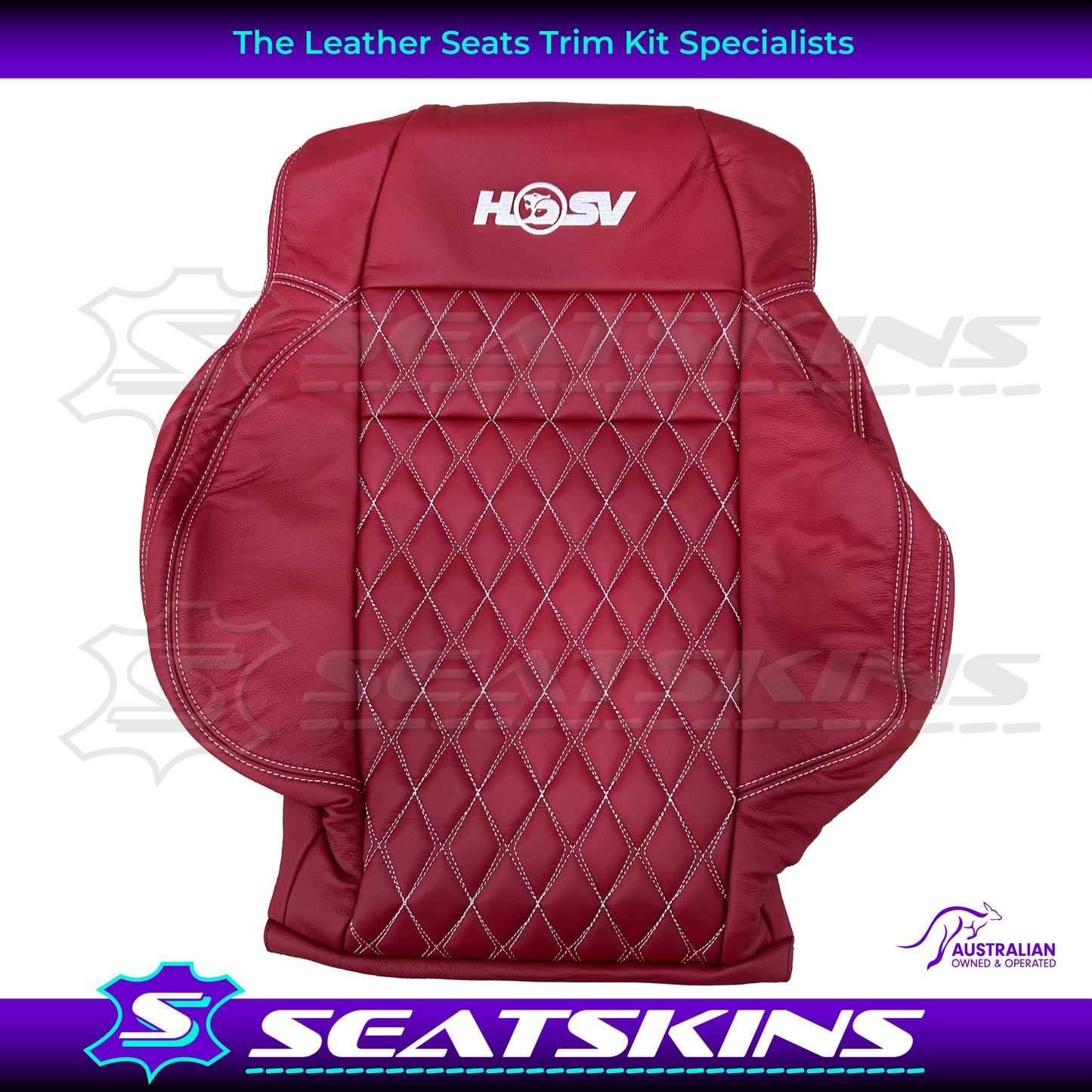 LEATHER SEATS TRIM KIT FOR 2 SEATER HSV COULSON RED LEATHER WHITE DIAMOND STITCH