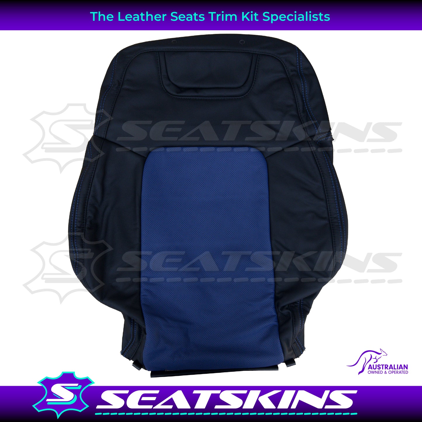 LEATHER SEATS TRIM KIT FOR HOLDEN VE CLUBSPORT 2 SEATS BLUE INSERTS BLUE STITCHING
